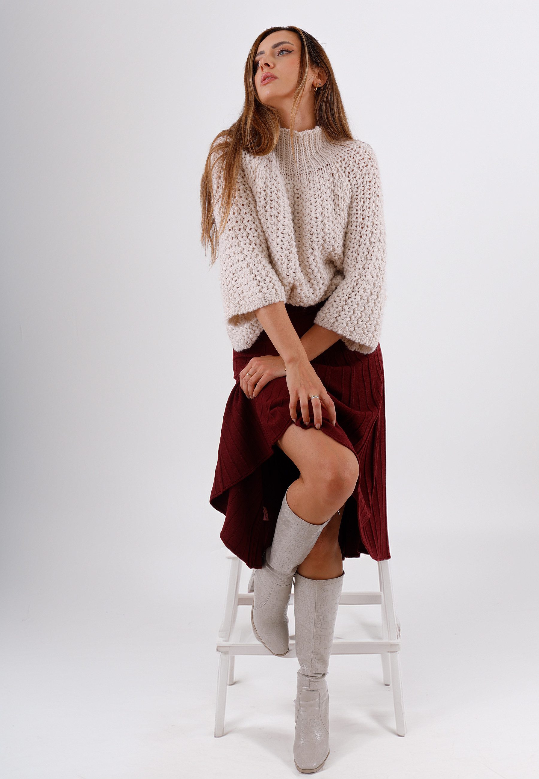 YC Fashion & Style Strickrock Eleganter Midirock aus Feinstrick - elastischer Bund, One Size (34–42) in Unifarbe