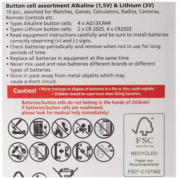 HEITECH 10 Stück Alkaline und Lithium Knopfzellen Batterien, für viele Anwend Batterie