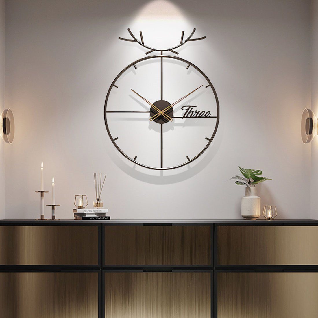 DÖRÖY stille dekorative mit Uhr Eisen Wanduhr Hirschkopf, 55cm Wanduhr Moderne aus