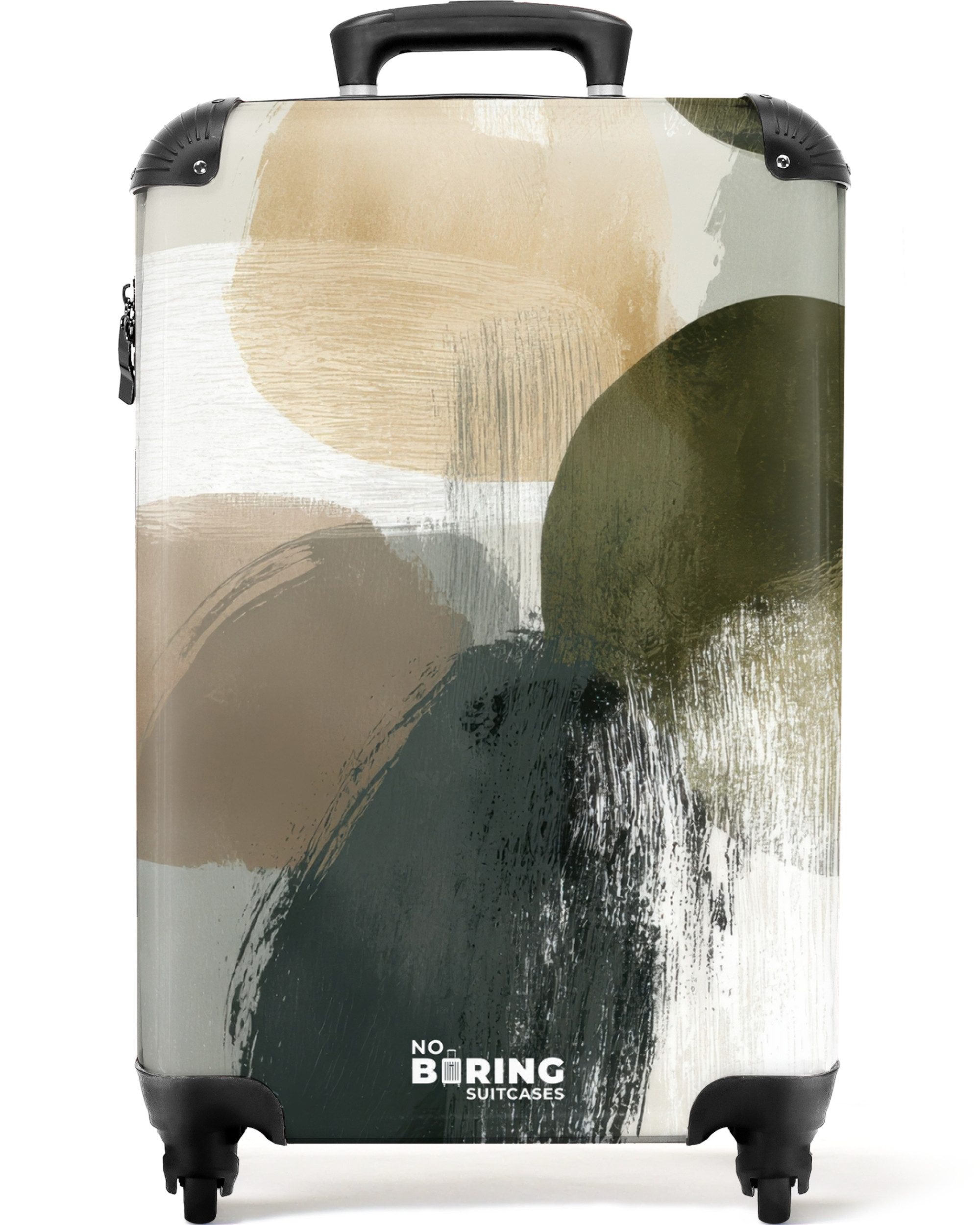 NoBoringSuitcases.com© Hartschalen-Trolley Minimalistisch - Kreise - Pinselstriche - Beige 55x35x20cm, 4 Rollen, Reisetasche mit Rollen, Koffer Handgepäck Flugzeug