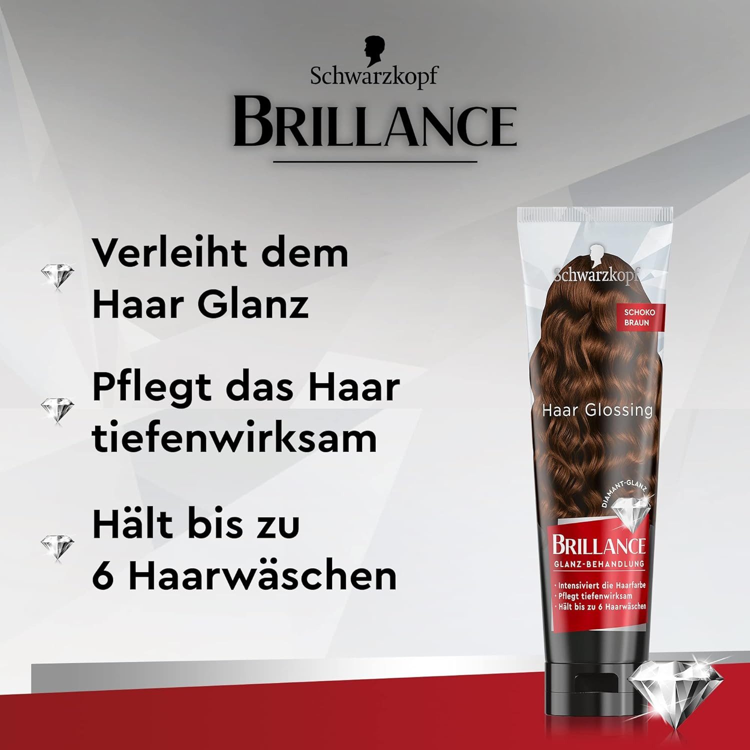 Schwarzkopf Haarfarbe BRILLANCE Glanz-Behandlung Haar Glossing Schoko Braun (3 x 150 ml), Spar-Pack, 3-tlg., pflegt und intensiviert die Haarfarbe, hält bis zu 6 Haarwäschen