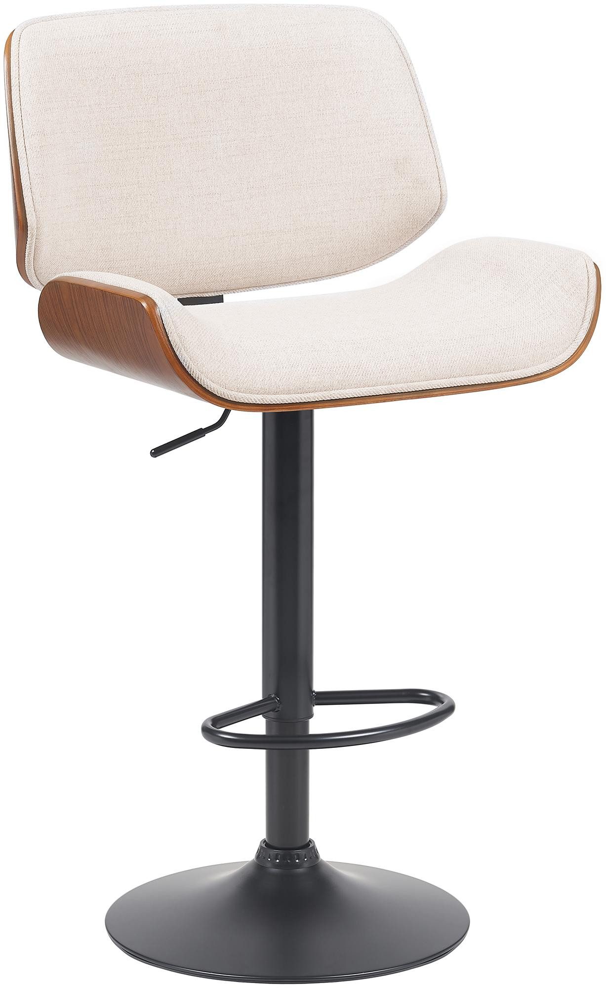 TPFLiving Barhocker höhenverstellbar mit Fußablage (Barstuhl - Hocker für Küche - stabiles Trompetenfußgestell), Thekenstuhl mit bequemer Sitzfläche: Stoff walnuss/creme