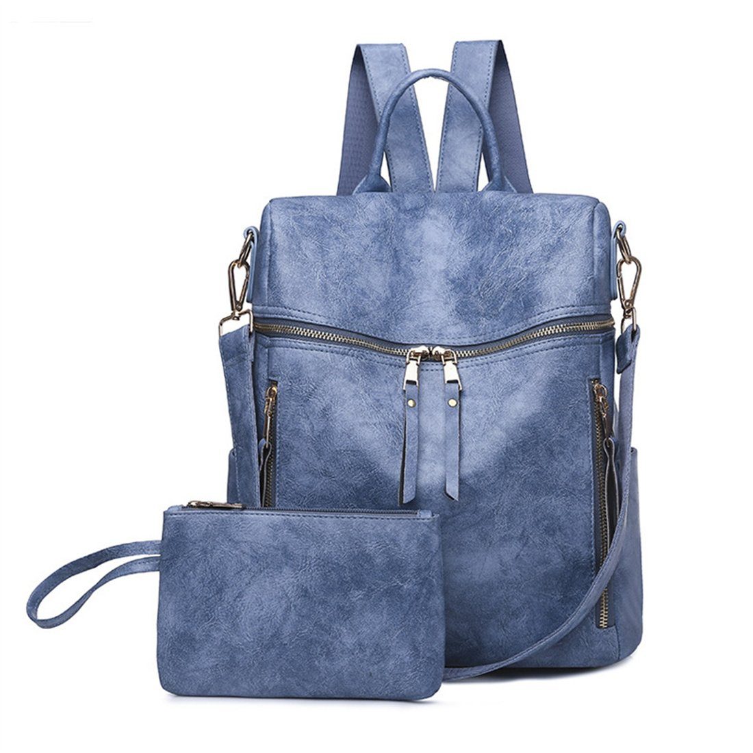 HNDSG Damen Umhängetasche, Cityrucksack große Kapazität Doppel-Rucksack blau Reise-Mode