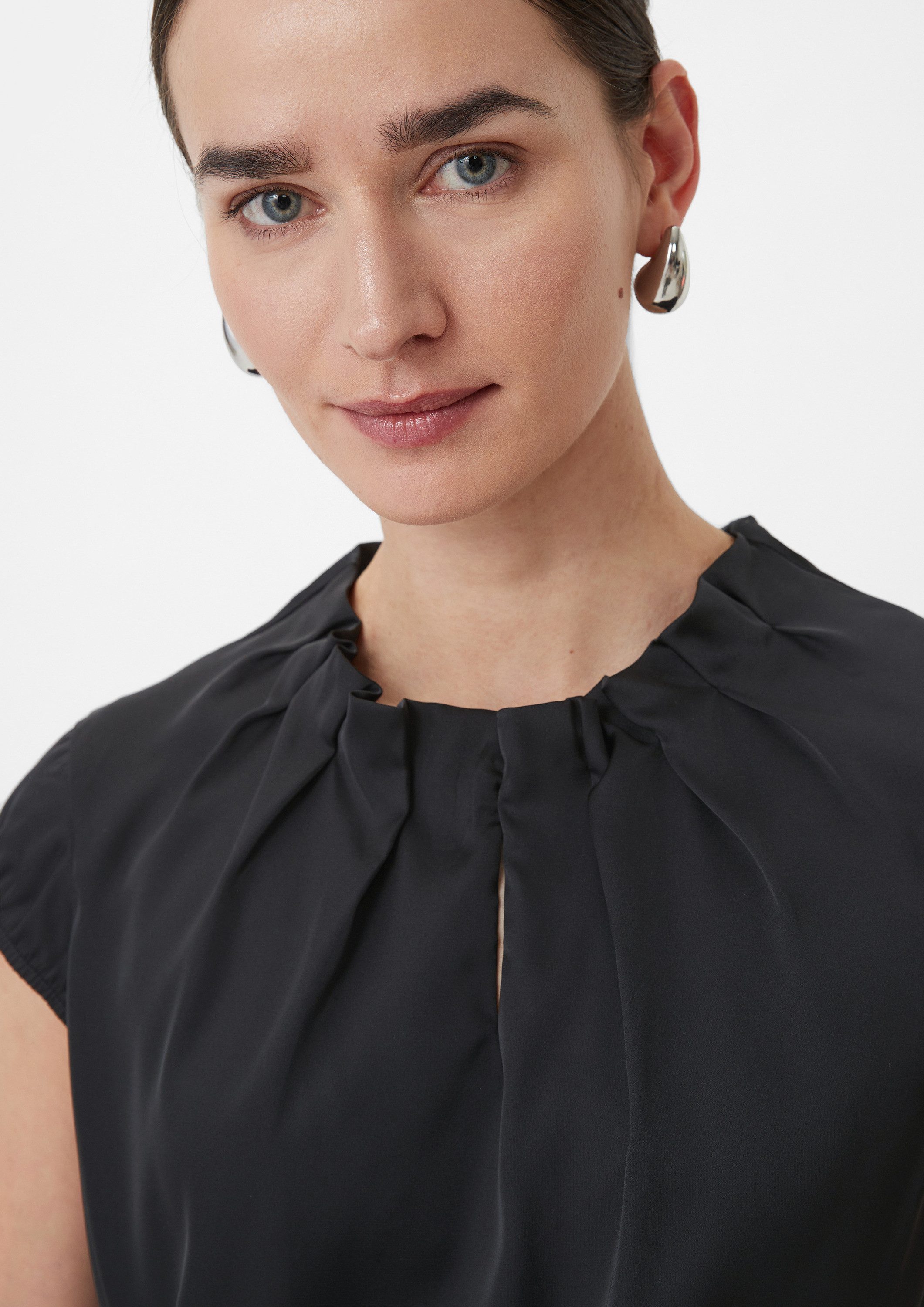 comma Kurzarmbluse Bluse Satinbluse mit Raffung