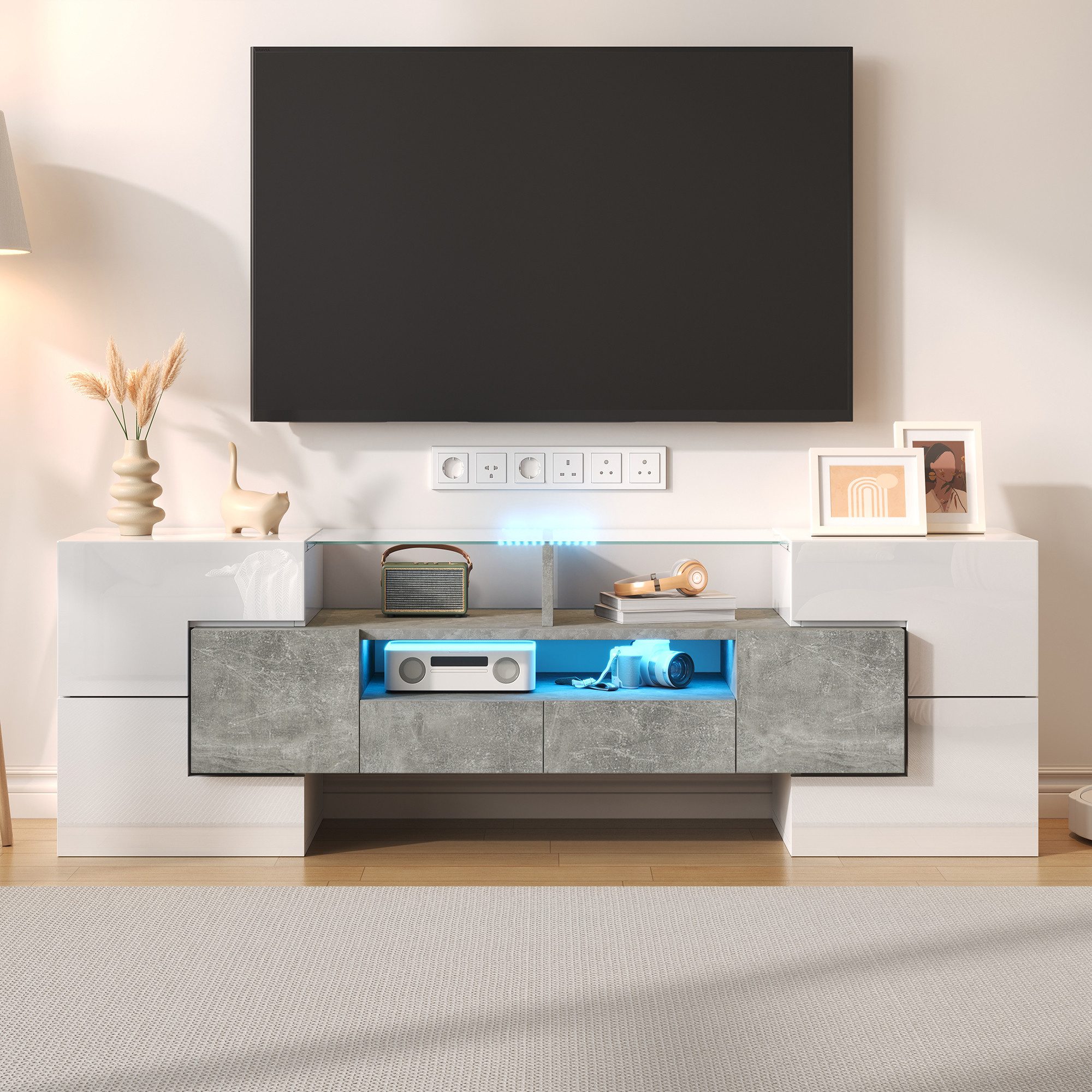 Merax TV-Schrank Hochglanz (1-St) Lowboard mit LED und Stauraum, Fernsehtis günstig online kaufen