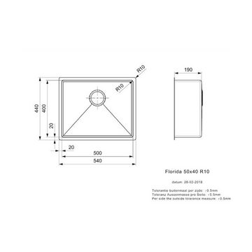 REGINOX Edelstahlspüle Reginox Einbaubecken Florida 50x40 Edelstahl, 54/44 cm