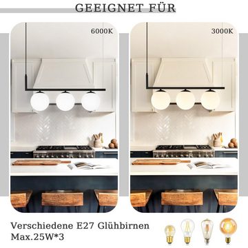 Nettlife Pendelleuchte Schwarz Esstisch 3 Flammig Vintage E27 Hängelampe Modern Hängeleuchte, Höhenverstellbar, LED wechselbar, für Küche Wohnzimmer Esszimmer Treppenhaus