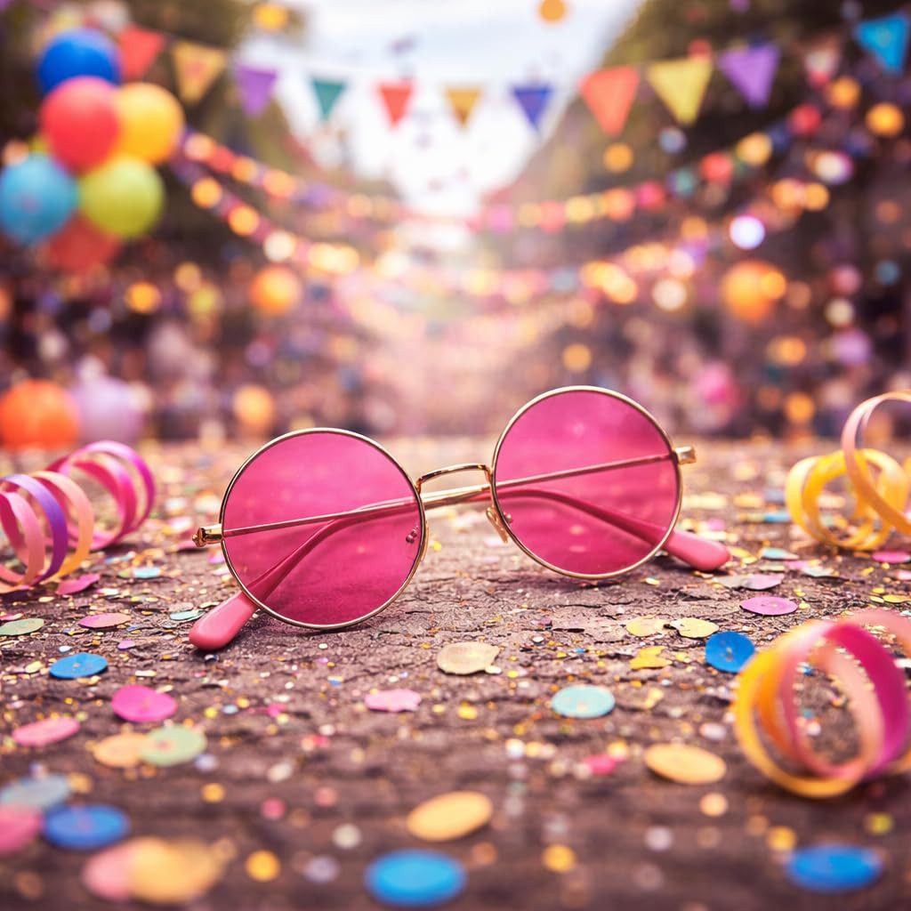 FASCHINFEVER Kostüm Hippie Brille – rosa Sonnenbrille 70er 80er – Fasching günstig online kaufen