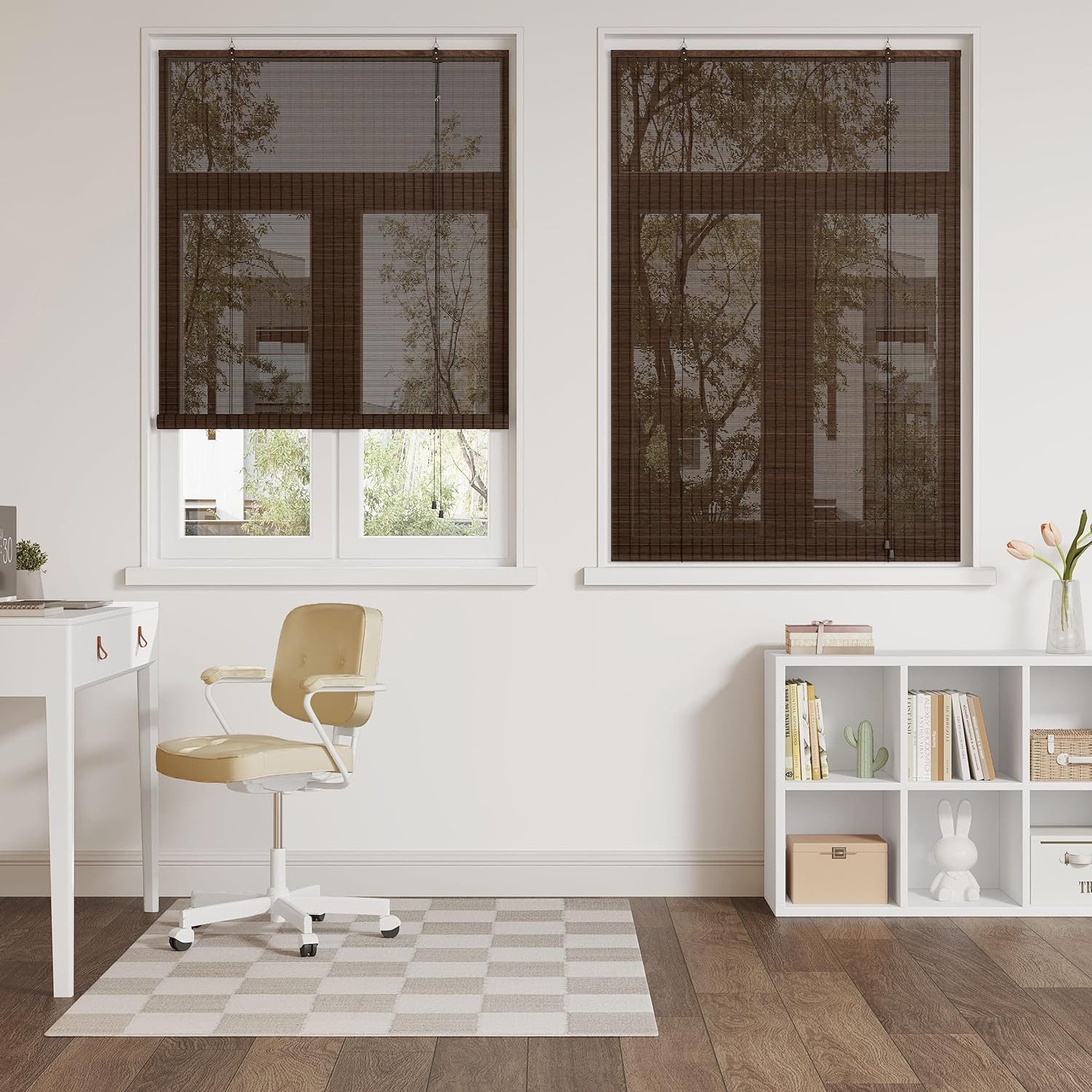 Rollo, Woltu, blickdicht, Mit Bohren, Bambusrollo Sonnenschutz Seitenzugrollo, für Fenster Tür Terrasse