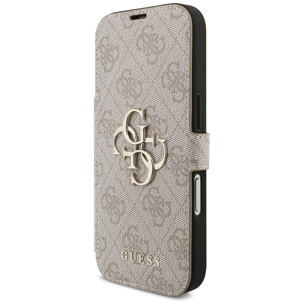 Guess Handyhülle Bookcase iPhone 17 Pro rosa Logo goldfarben aufstellbar 6,3 Zoll, Kantenschutz