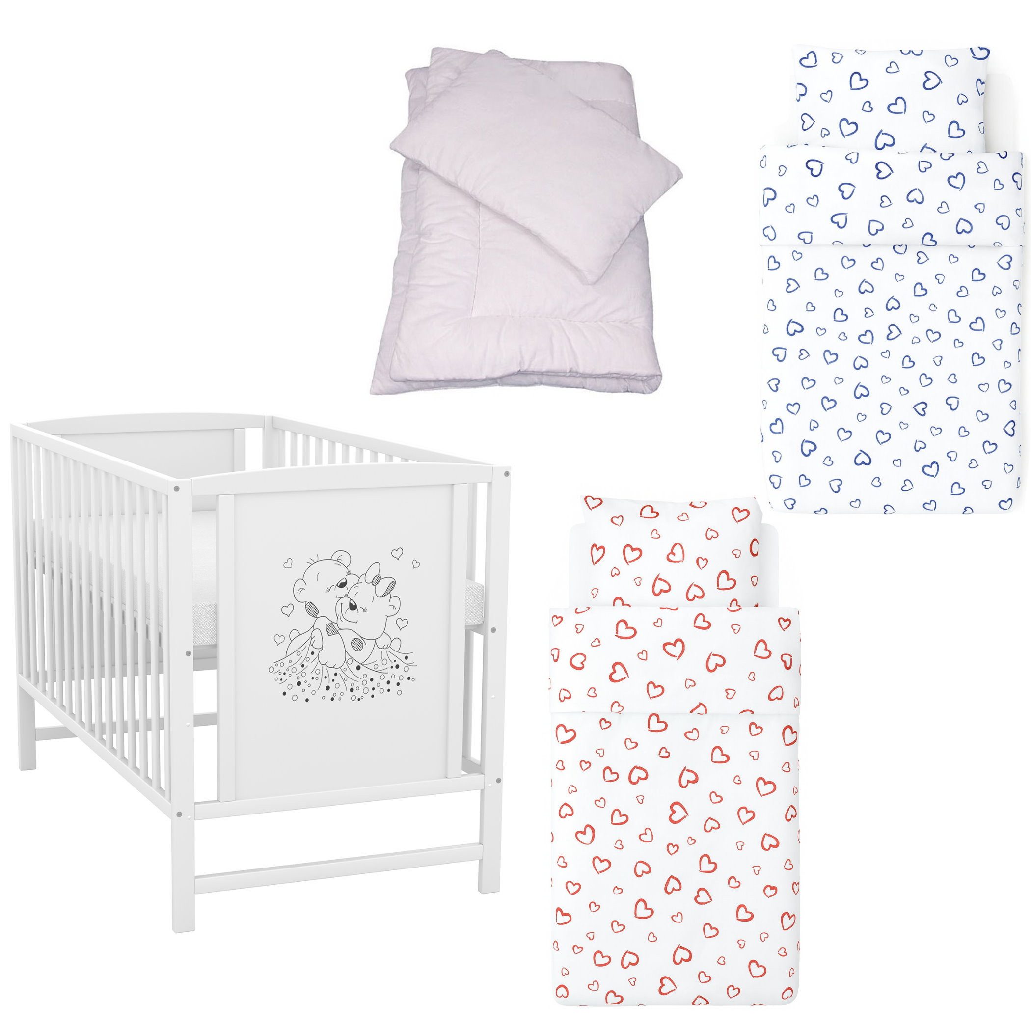 Baby-Delux Komplettbett Babybett Mia Komplettset, 7-tlg., Kinderbett 60x120 cm weiß, Bettset verschiedene Designs