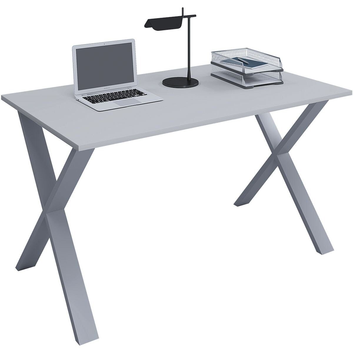 VCM Schreibtisch Lona, rechteckig, Tiefe 80 cm, X-Fuß silber grau/silbern