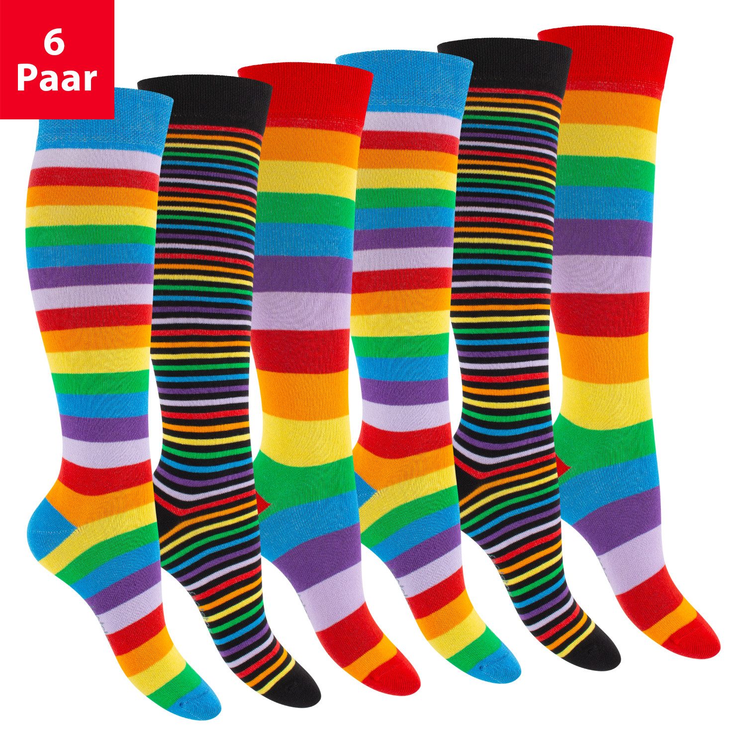 Footstar Langsocken Damen Herren Kniestrümpfe geringelt (6 Paar)