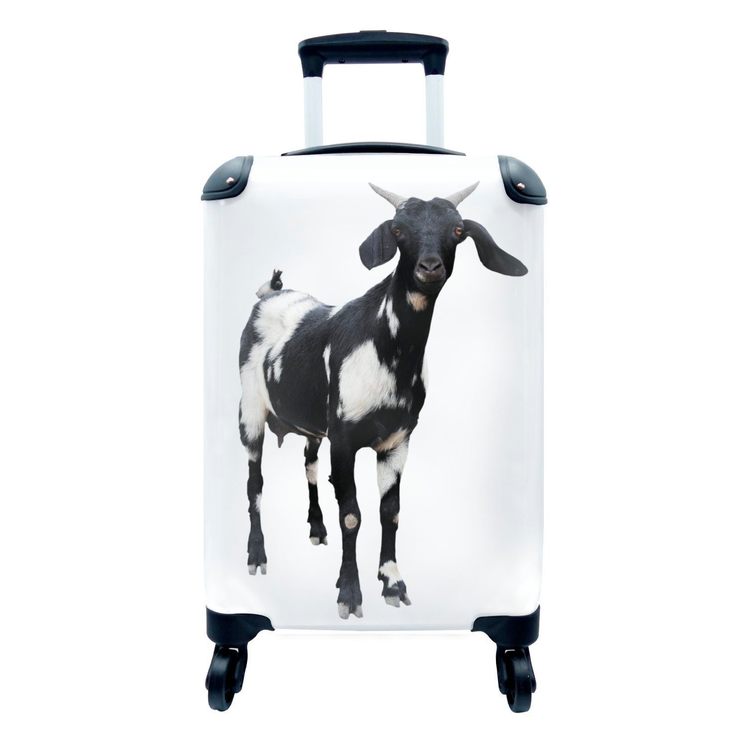 MuchoWow Handgepäckkoffer Schwarze und Ziege rollen, 4 Handgepäck Rollen, weiße Reisetasche für einem weißen mit auf Hintergrund, Trolley, Ferien, Reisekoffer