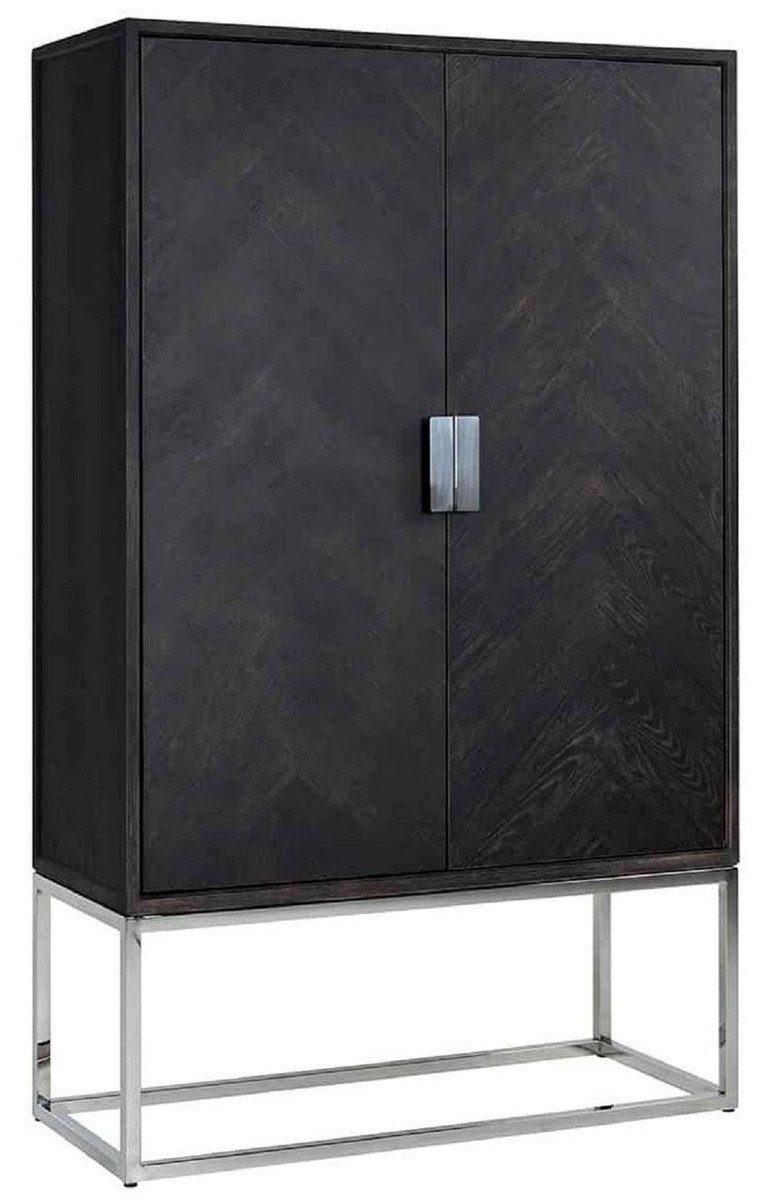 Casa Padrino Barschrank Luxus Barschrank Schwarz / Silber 108 x 45 x H. 175 cm - Massivholz Schrank mit 2 Türen - Wohnzimmer Möbel - Bar Möbel - Hotel Möbel - Luxus Kollektion