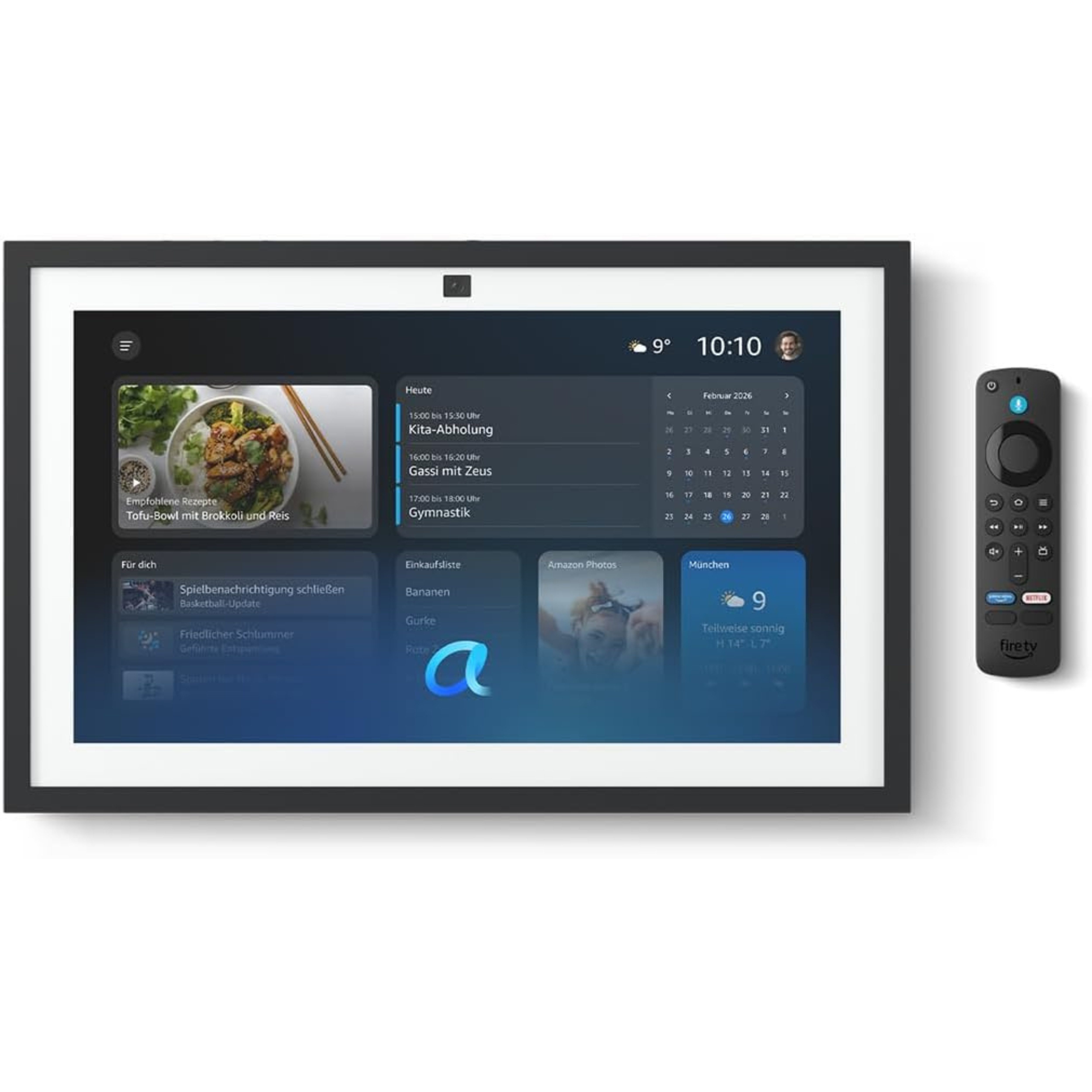 Amazon Echo Show 15 + Fernbedienung (Neueste Generation) mit Fire TV Lautsprecher (WLAN (WiFi), Bluetooth, 15,6-Zoll-Smart-Display, Full HD, Sprachsteuerung)