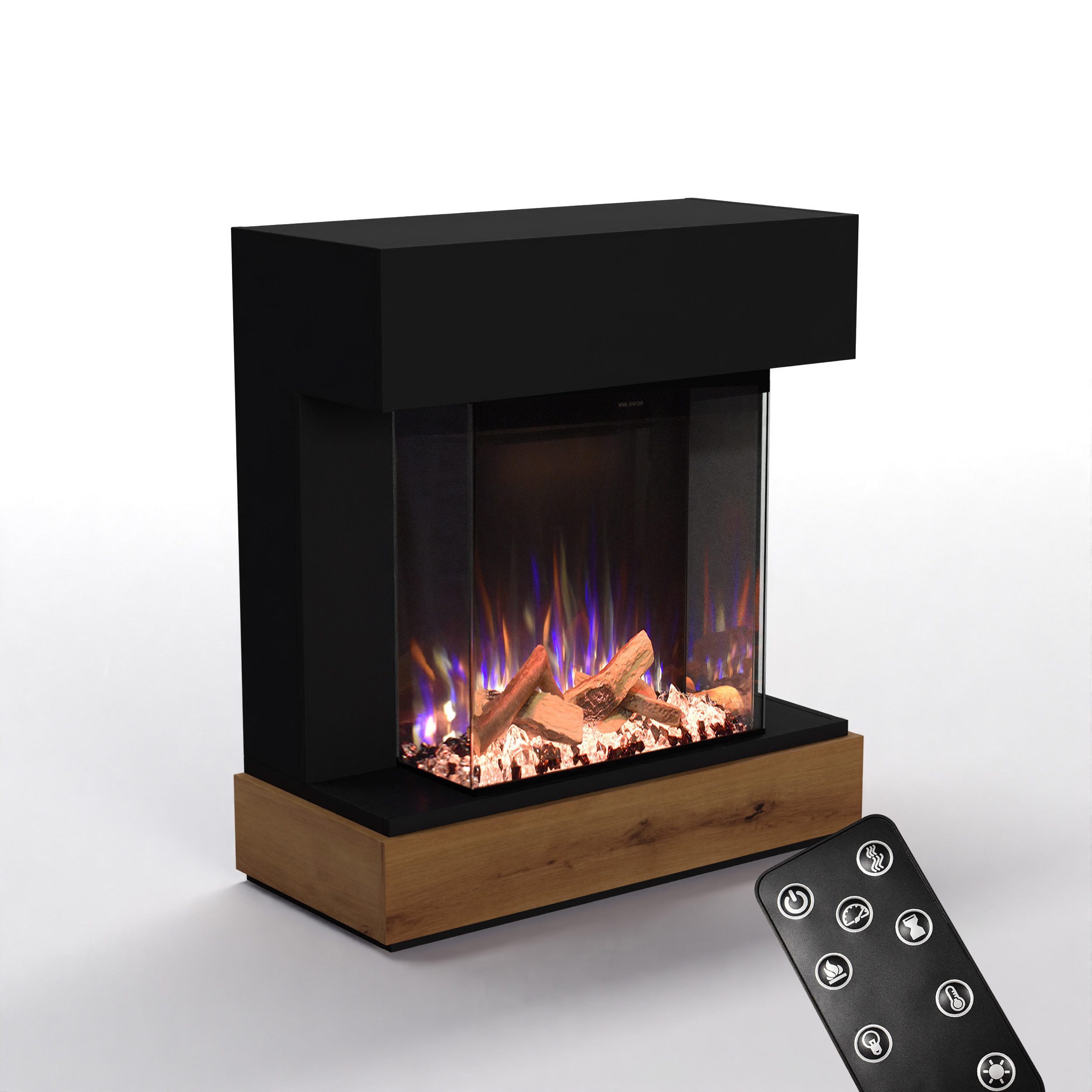 GLOW FIRE Elektrokamin PR13 E-Motion 3D, Elektrischer Kamin mit 3D Feuer mit Heizung, täuschend echte Flamme mit Heizung, 3 Dekorationen