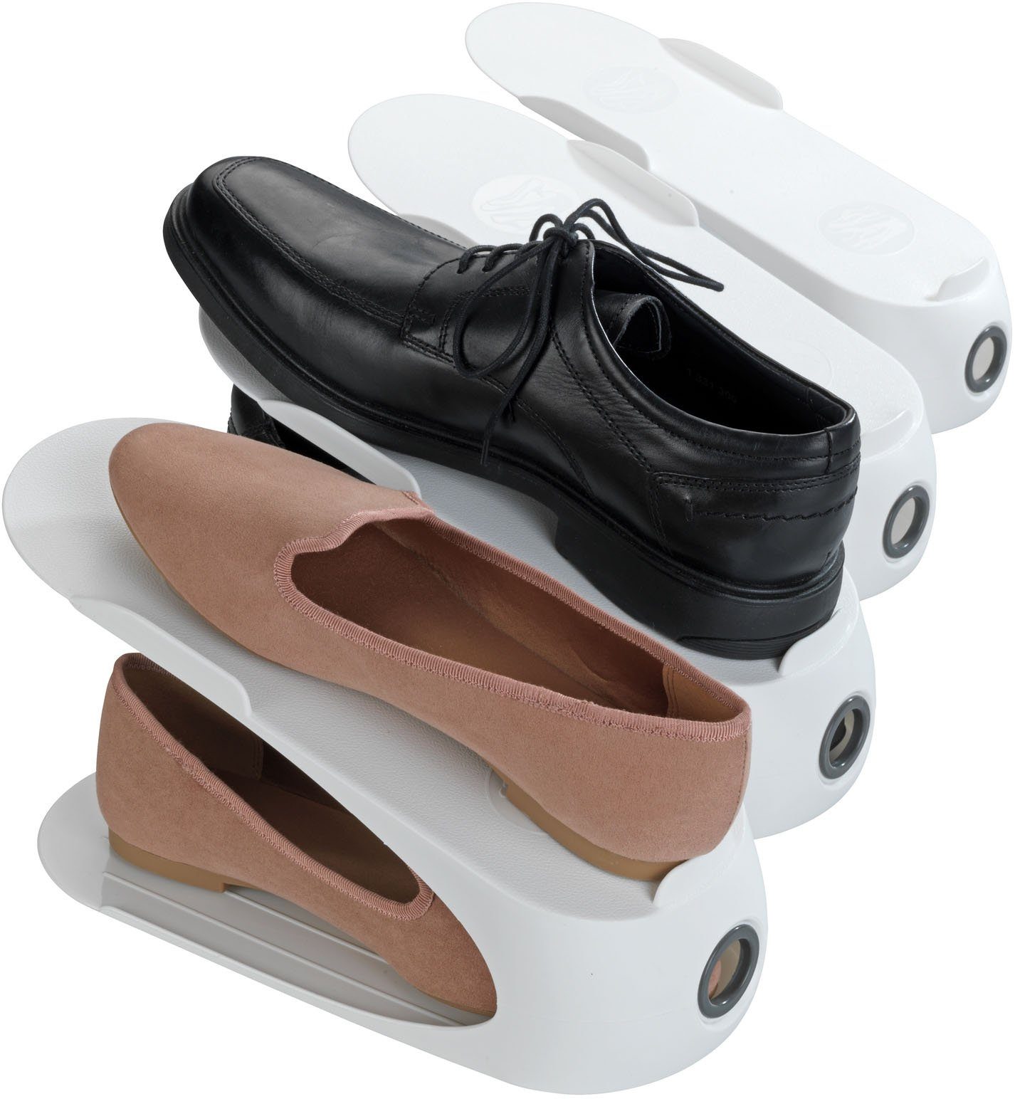 WENKO Schuhstapler, 50 % mehr Platz im Schuhschrank, Kunststoff, 4-teilig weiß | Schuhregale