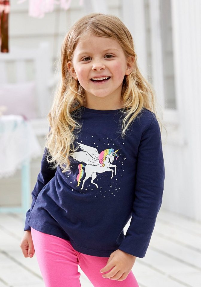 KIDSWORLD Langarmshirt für kleine Mädchen mit süßem Einhorn Druck