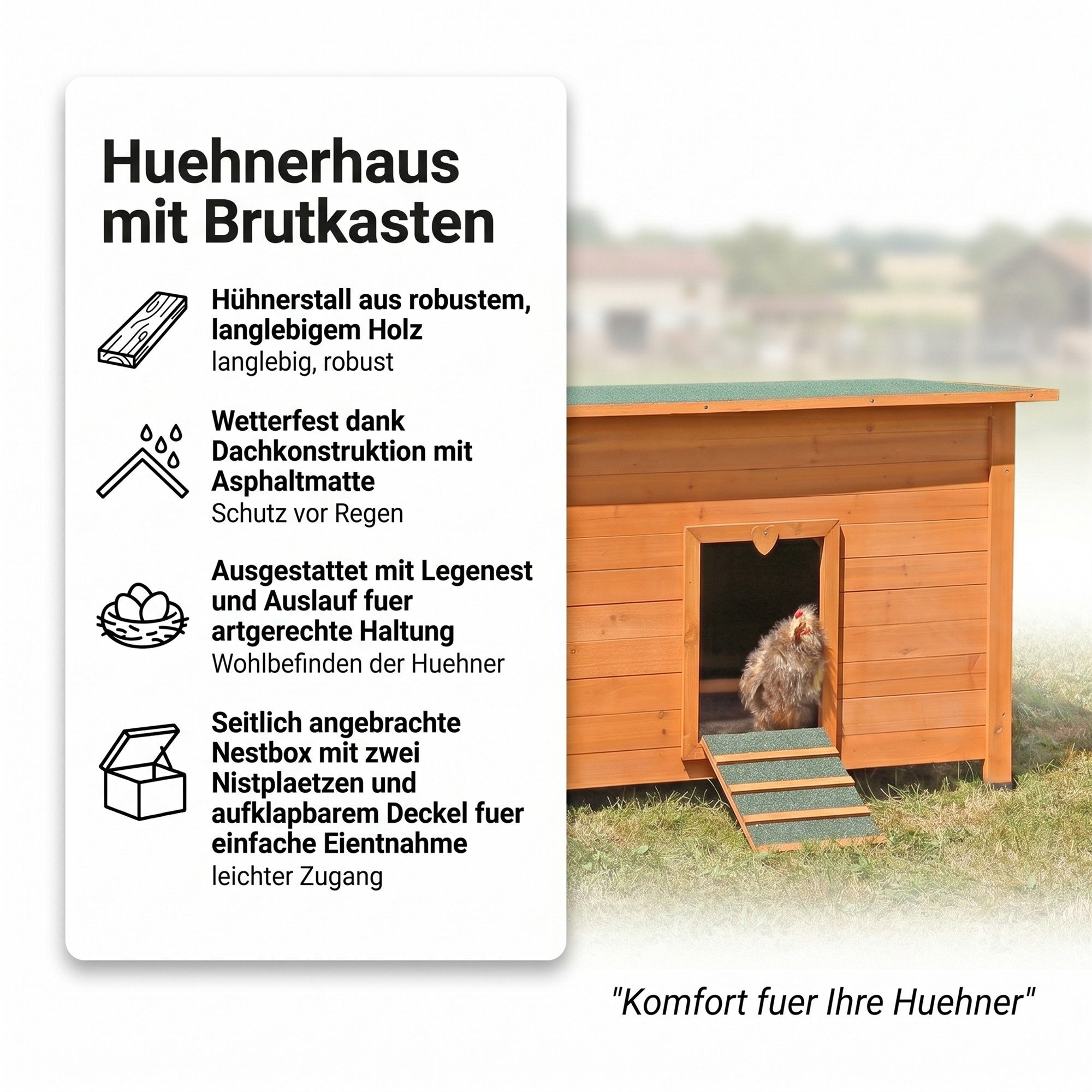Mucola Hühnerstall Hühnernest aus Holz Hühner Käfig Legenest Kleintier Stall Hühnerstall, Aufklappbares Dach