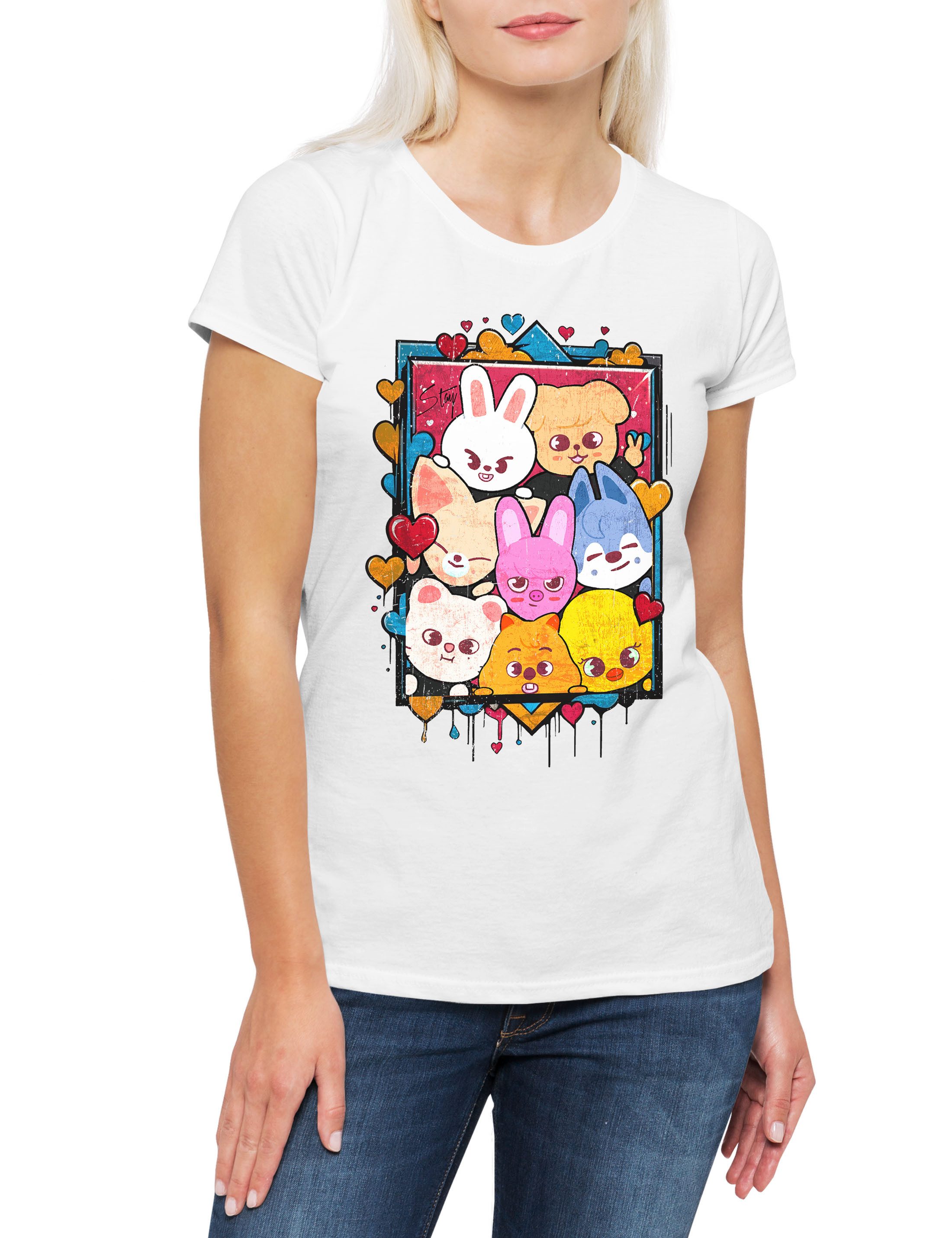 Urban Backwoods Print-Shirt Cute Korean Kids Damen T-Shirt Music Kpop K-Pop 4th Generation Stray (1-tlg) Boy Group Idol Band