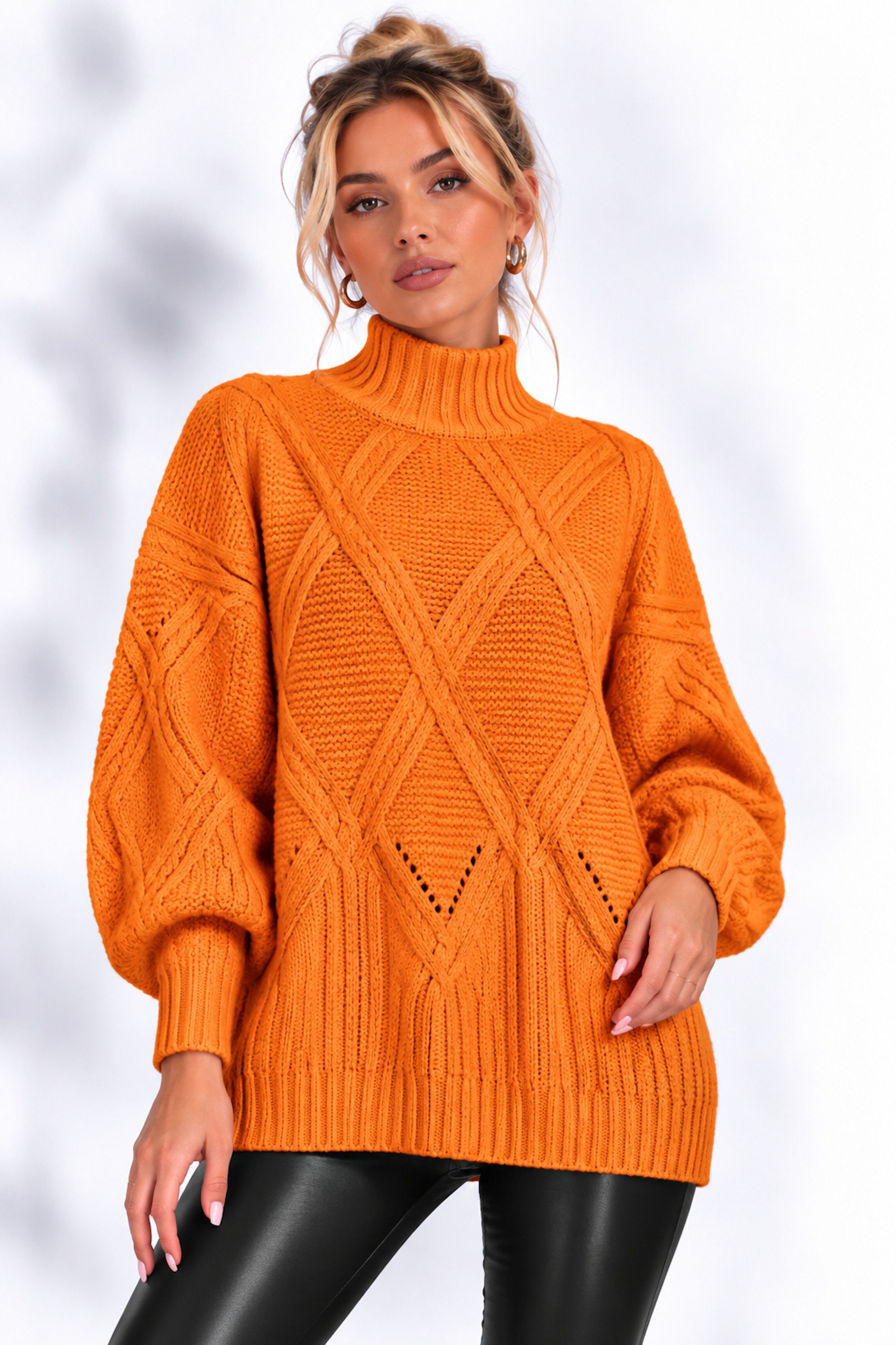 Worldclassca Strickpullover WORLDCLASSCA Oversize Strickpulllover Zopf Muster mit Stehkragen Neue Kollektion - Stilvolle und gemütliche Strickmode für Damen