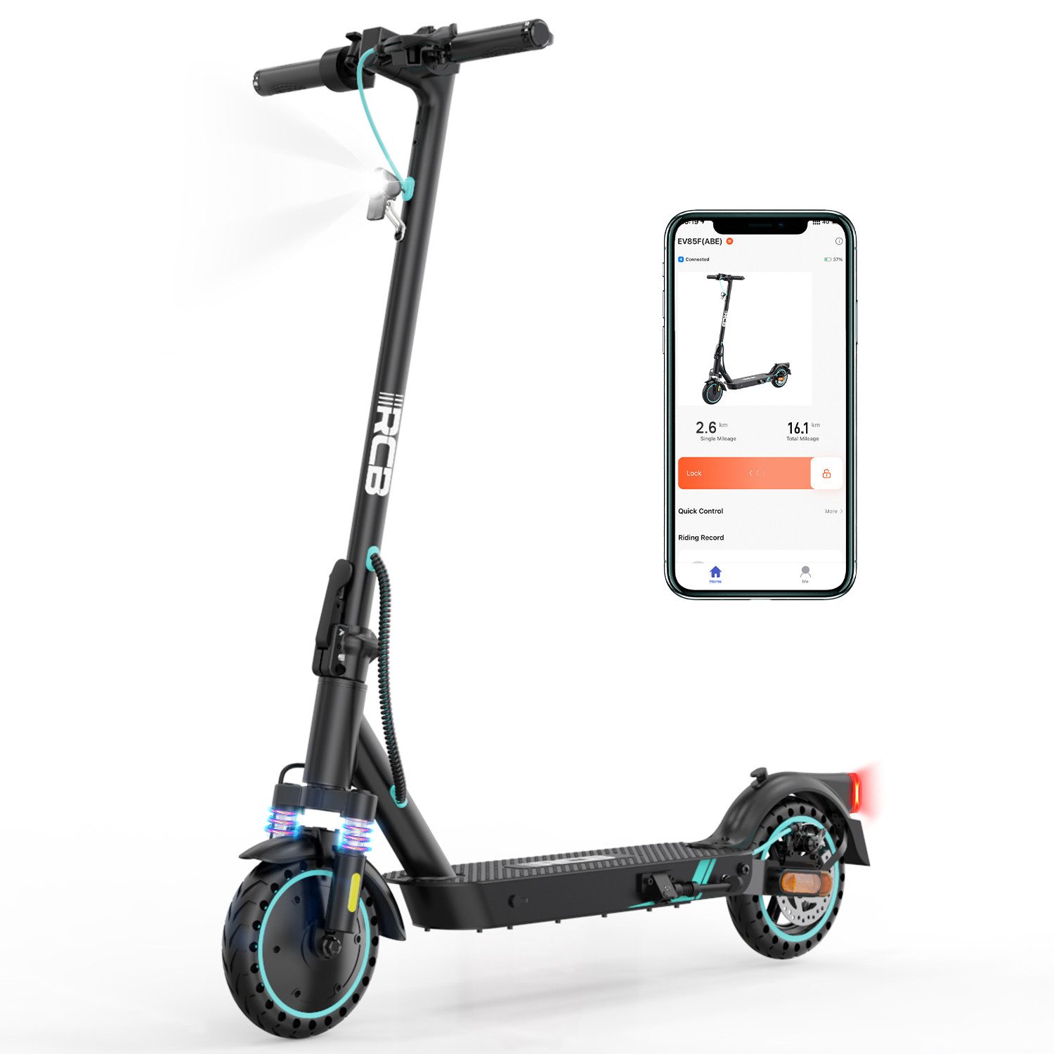 RCB TECH E-Scooter EV85F ABE mit Straßenzulassung, 8,5 Zoll Elektroroller, APP, stoßfest, 400,00 W, 20,00 km/h, (1 tlg., mit Schutzblechen), Reichweite 23-30 km, klappbar