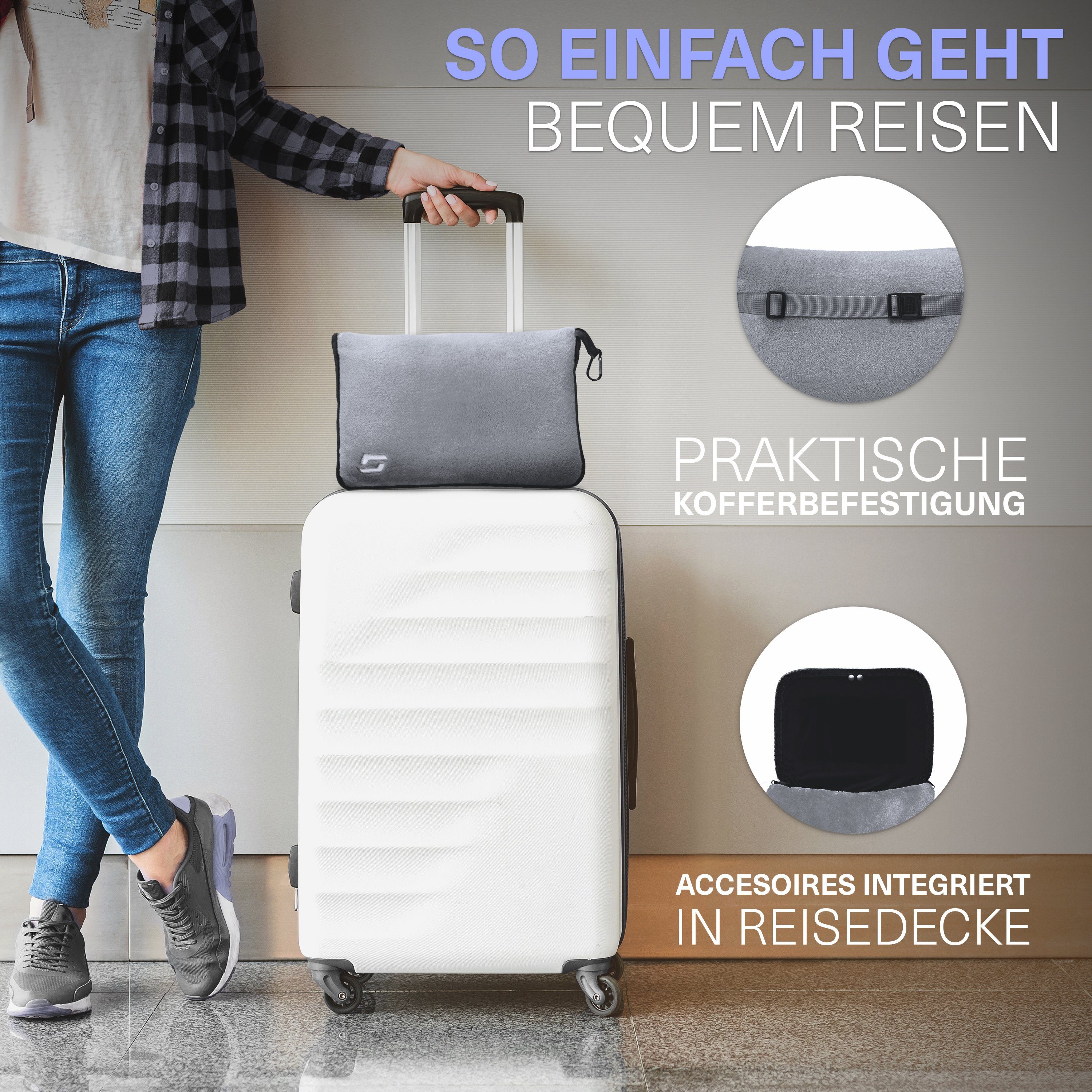 Styngard Reisekissen Toronto, 2 in 1 Verwandlungsdecke mit Fußtasche