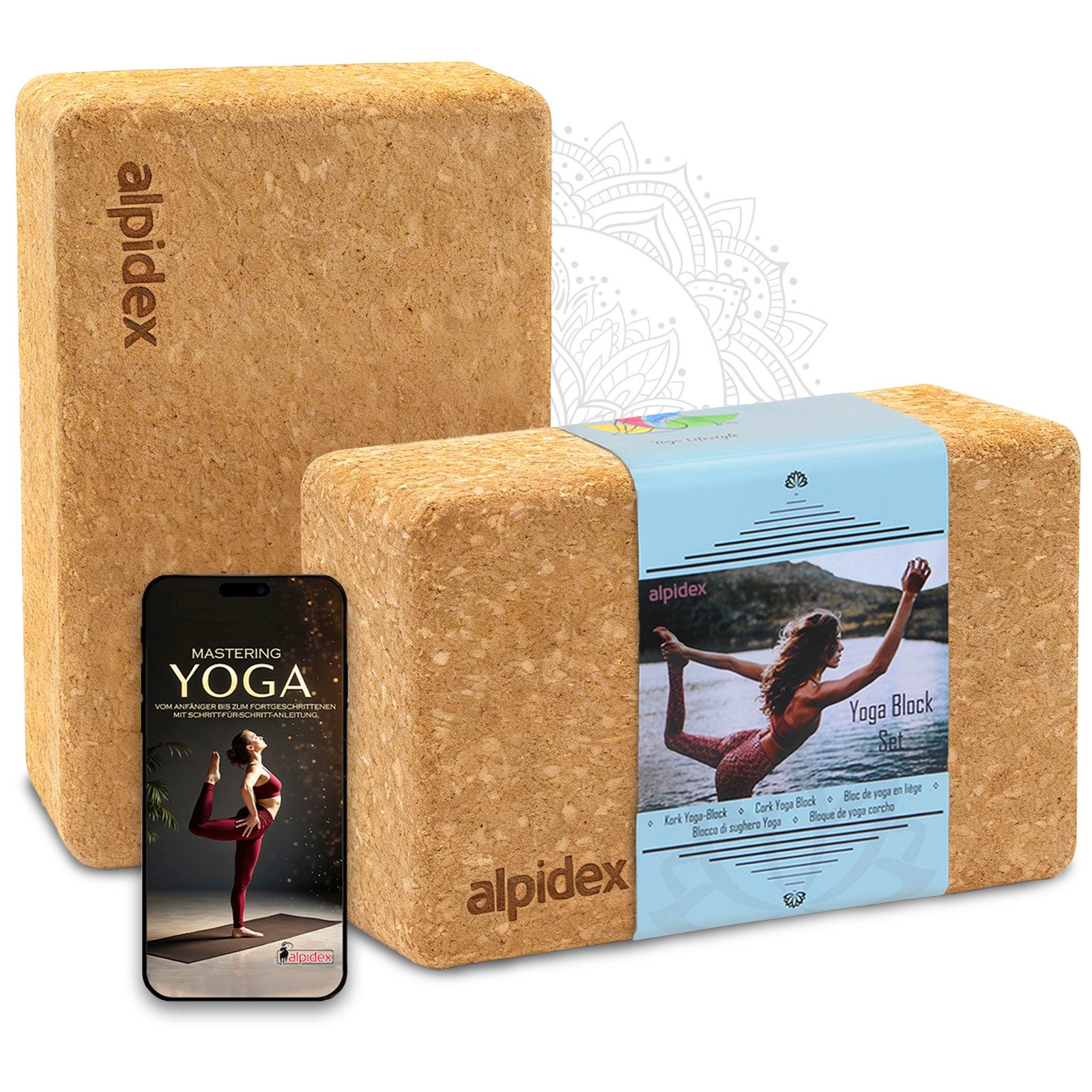 ALPIDEX Yogablock ALPIDEX Yogablöcke Kork 2er oder 4er Set inkl. E-Book mit 100 Übungen, (2-tlg)