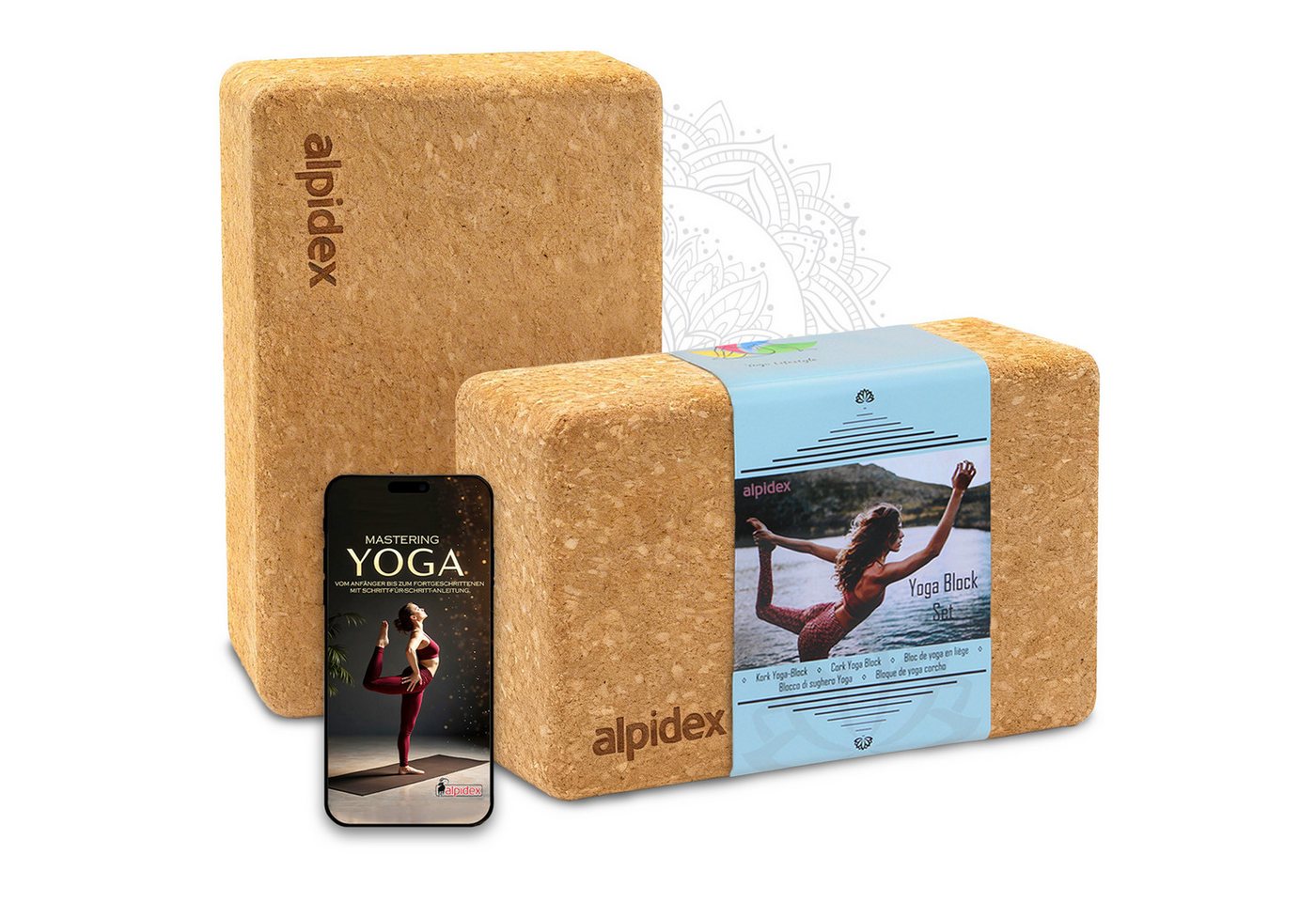 ALPIDEX Yogablock ALPIDEX Yogablöcke Kork 2er oder 4er Set inkl. E-Book mit 100 Übungen, (2-tlg)