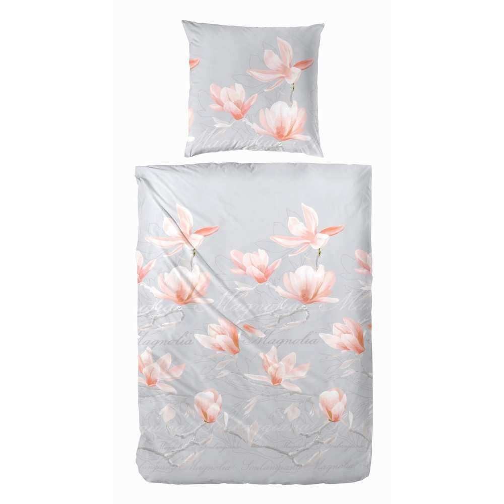 H.G. Hahn Haustextilien Bettwäsche Hahn Baumwoll Satin Bettwäsche Blumen Weiß Braun, Satin, 2 teilig