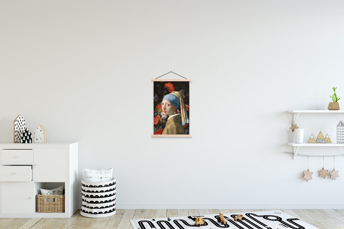 Mädchen Poster - Magnetisch Posterleiste, (1 Textilposter Blumen, Johannes St), Bilderleiste, dem Vermeer - Perlenohrring Wohnzimmer, Das für MuchoWow mit