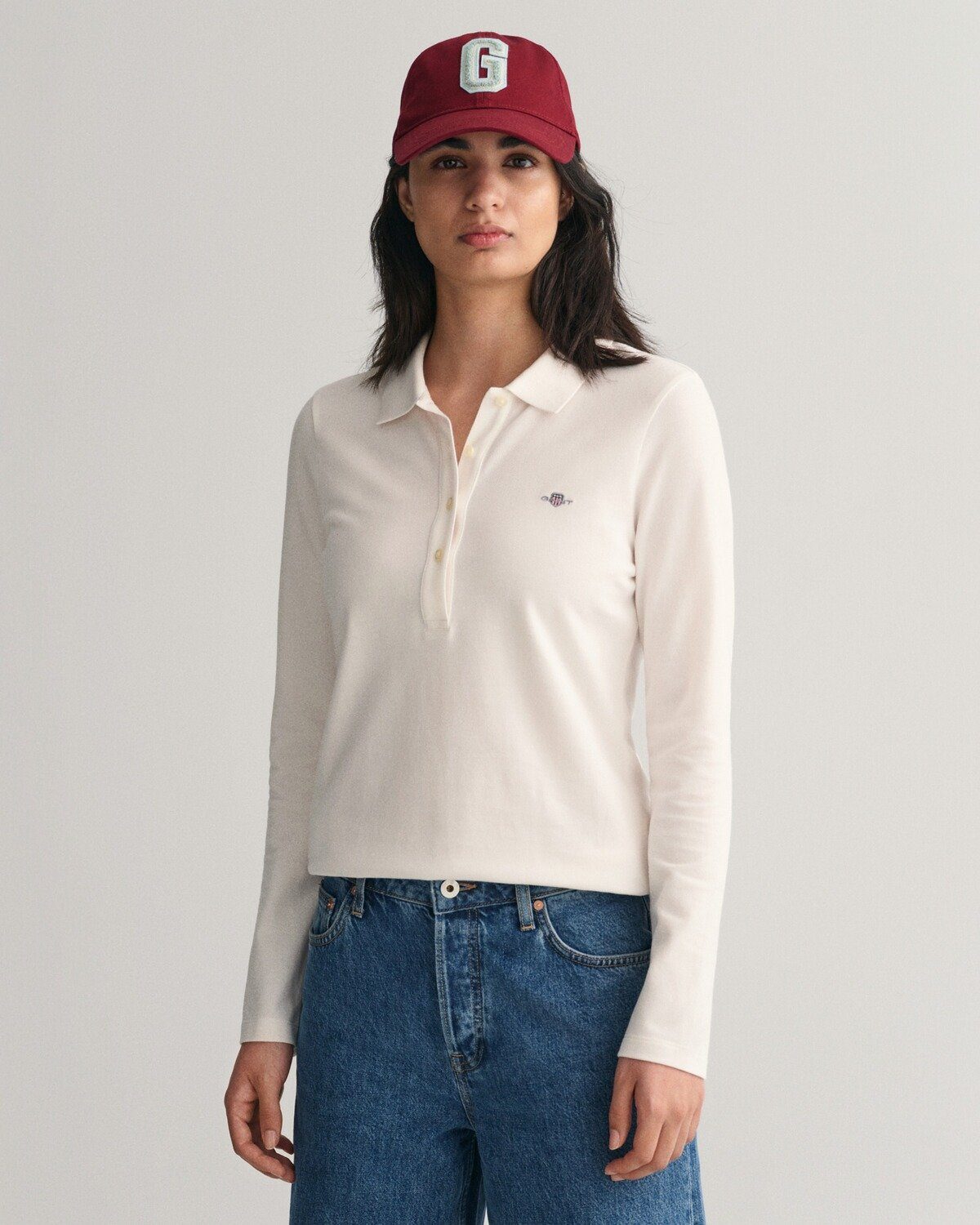 Gant Poloshirt Langarm-Piquepolo Slim Shield Eggshell