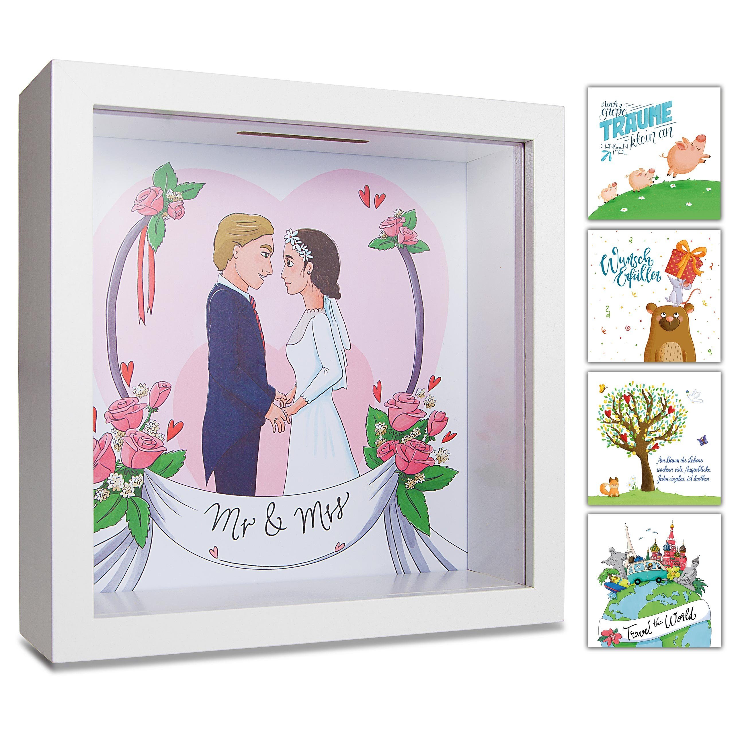 GLÜCKSWOLKE Spardose mit 9 Motive zur Auswahl, (Wunscherfüller, Dream Big, Lebensbaum, Travel, Hochzeit, Sparschwein, Mäuse, Monster, Dschungel, Kinder), Geldgeschenke Verpackung für Geburtstag I Sparbüchse Junge & Mädchen