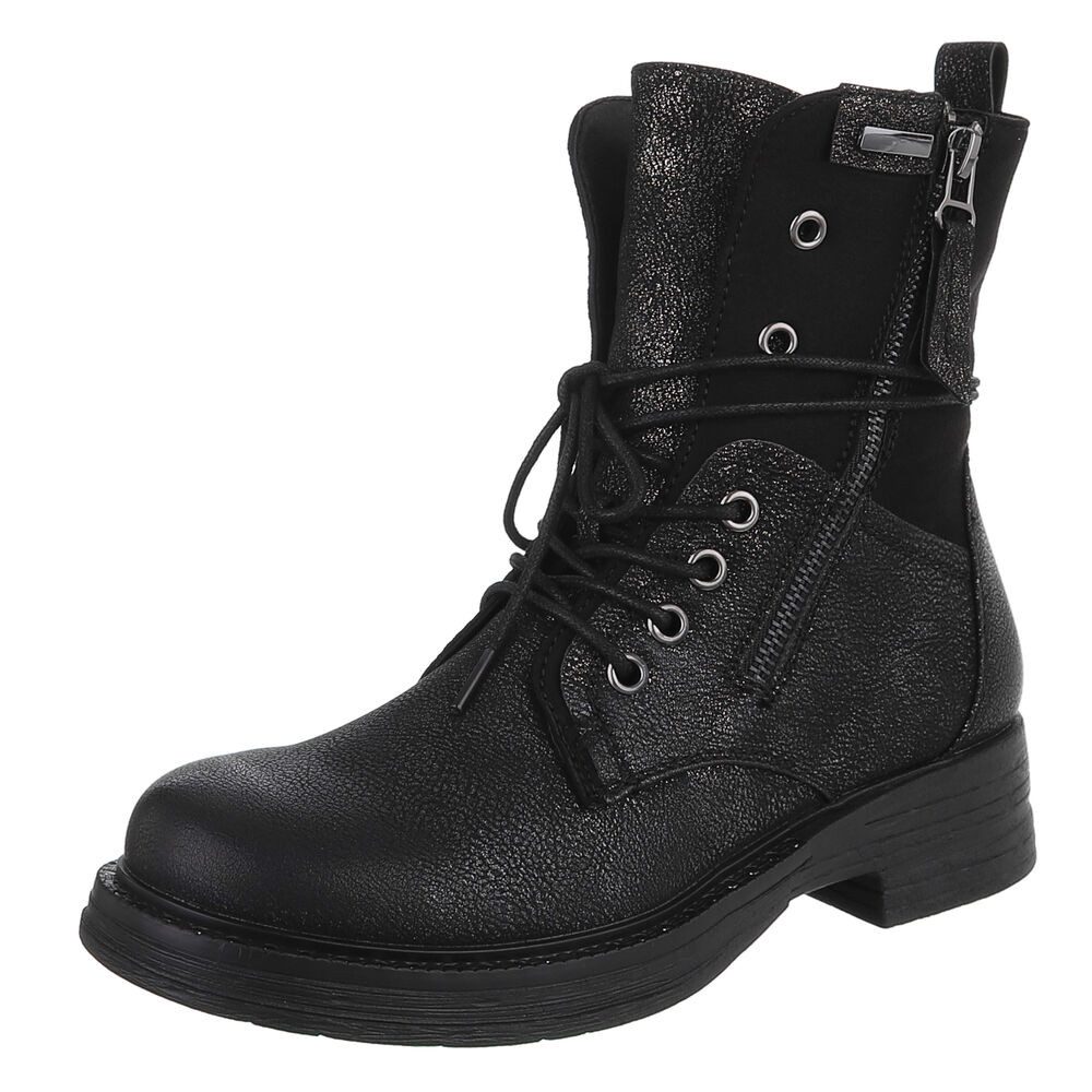 Ital-Design Damen Boots mit Schnürung und Reißverschluss für Alltag Stiefelette (90542934) Blockabsatz Schnürstiefeletten in Schwarz
