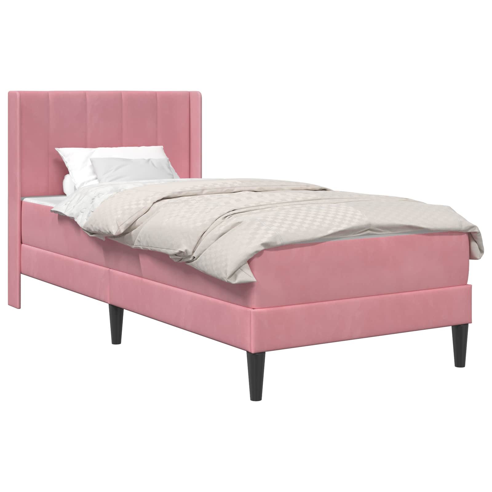 Bett Bettgestell mit Matratze mit Kopfteil Rosa 100 x 200 cm Samt