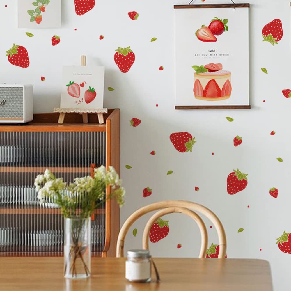 GarveeMore 3D-Wandtattoo 92pcs Erdbeere Aufkleber bunte wasserdichte Wandaufkleber Tapete