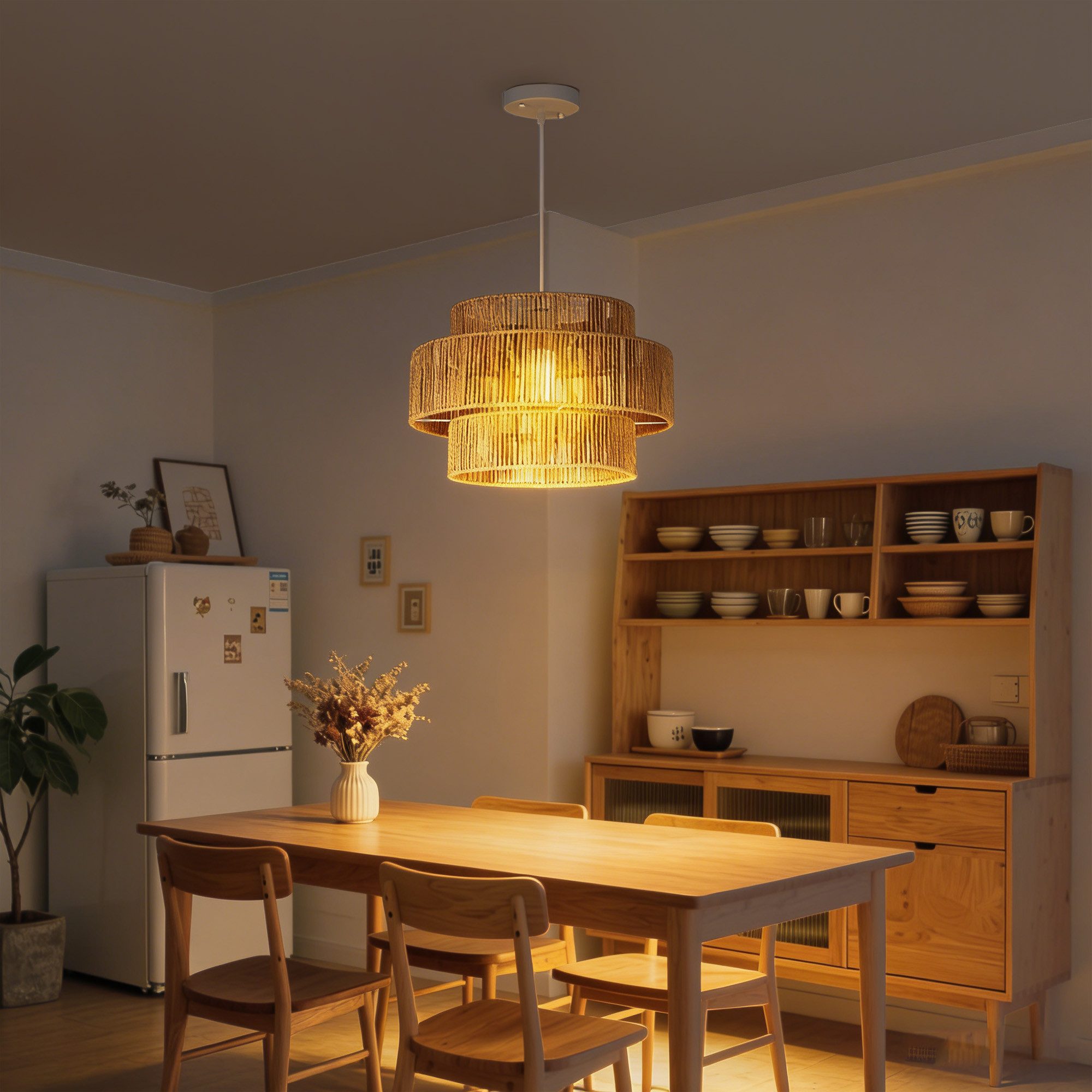 HOMCOM Pendelleuchte Hängelampe mit E27 Fassung, Boho-Stil, Hängeleuchte Deckenlampe, Beleuchtungsfunktionen, Halogenlampe, LED-Lampe usw., für Wohnzimmer, Schlafzimmer, Flur, Braun