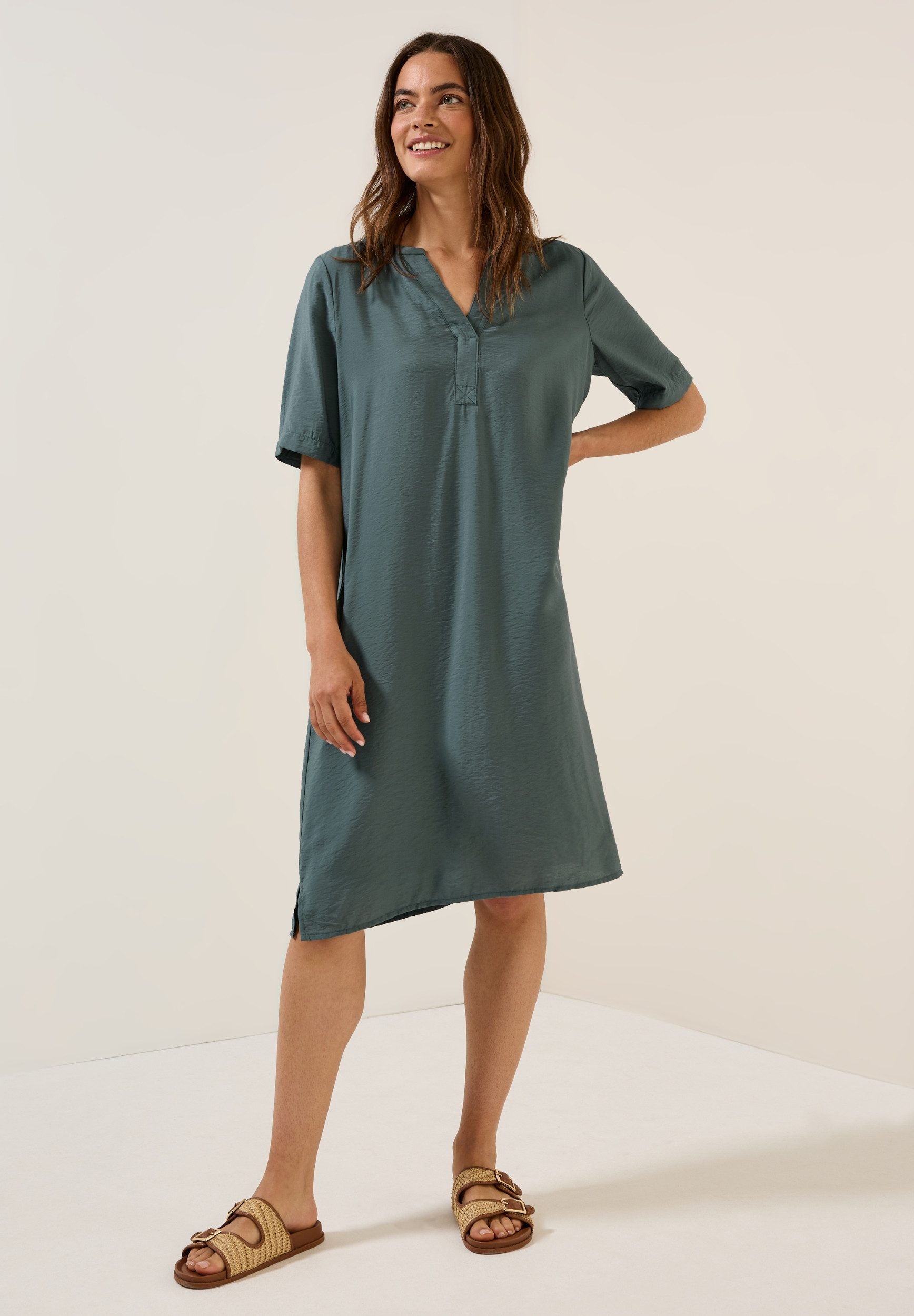 CECIL Sommerkleid - Tunikakleid Cecil - kurzarm Kleid - Solid Split Neck Dress