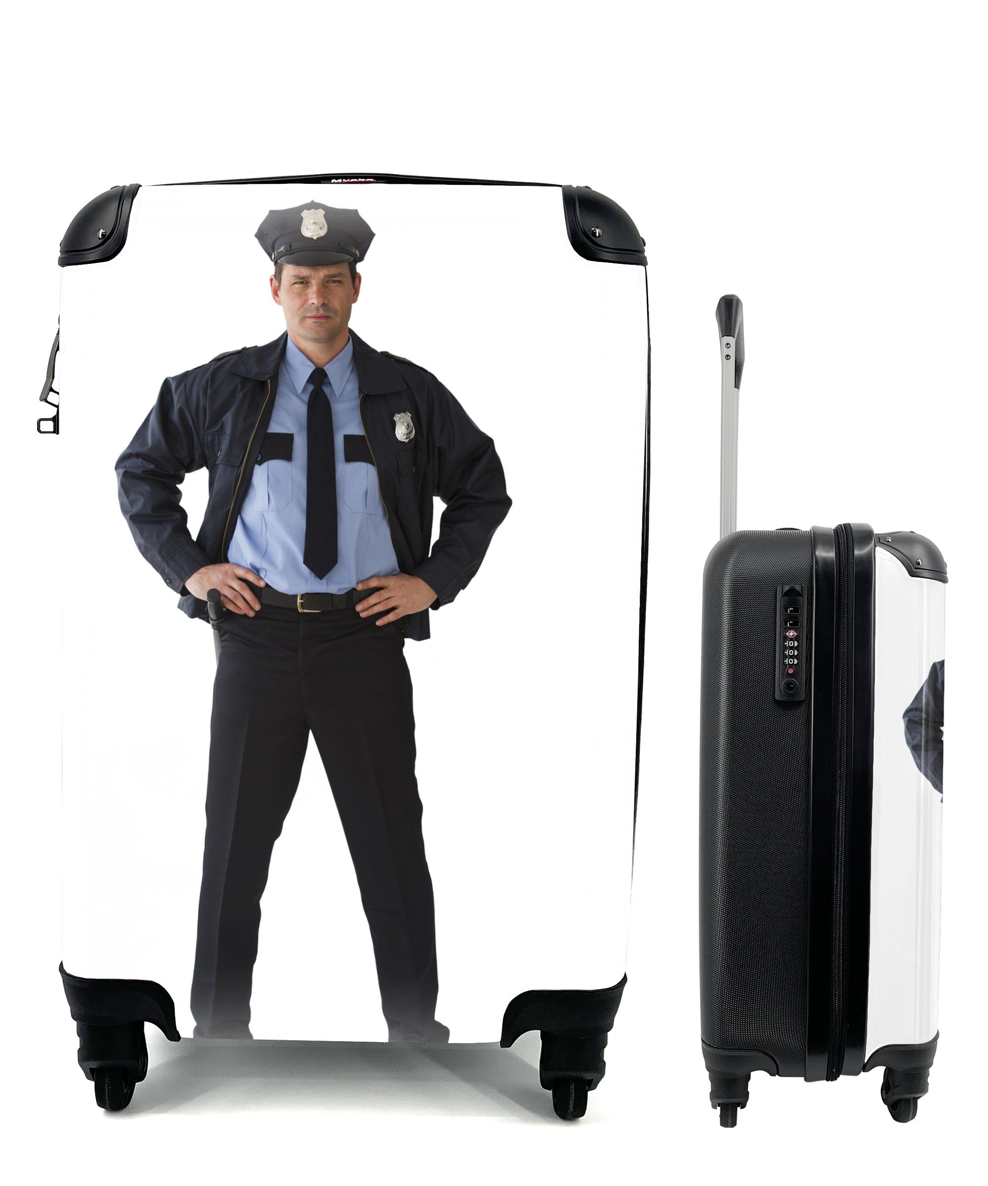 Handgepäckkoffer eines Porträt Reisetasche Reisekoffer Ferien, Handgepäck MuchoWow rollen, Polizisten, 4 Rollen, mit für Trolley,