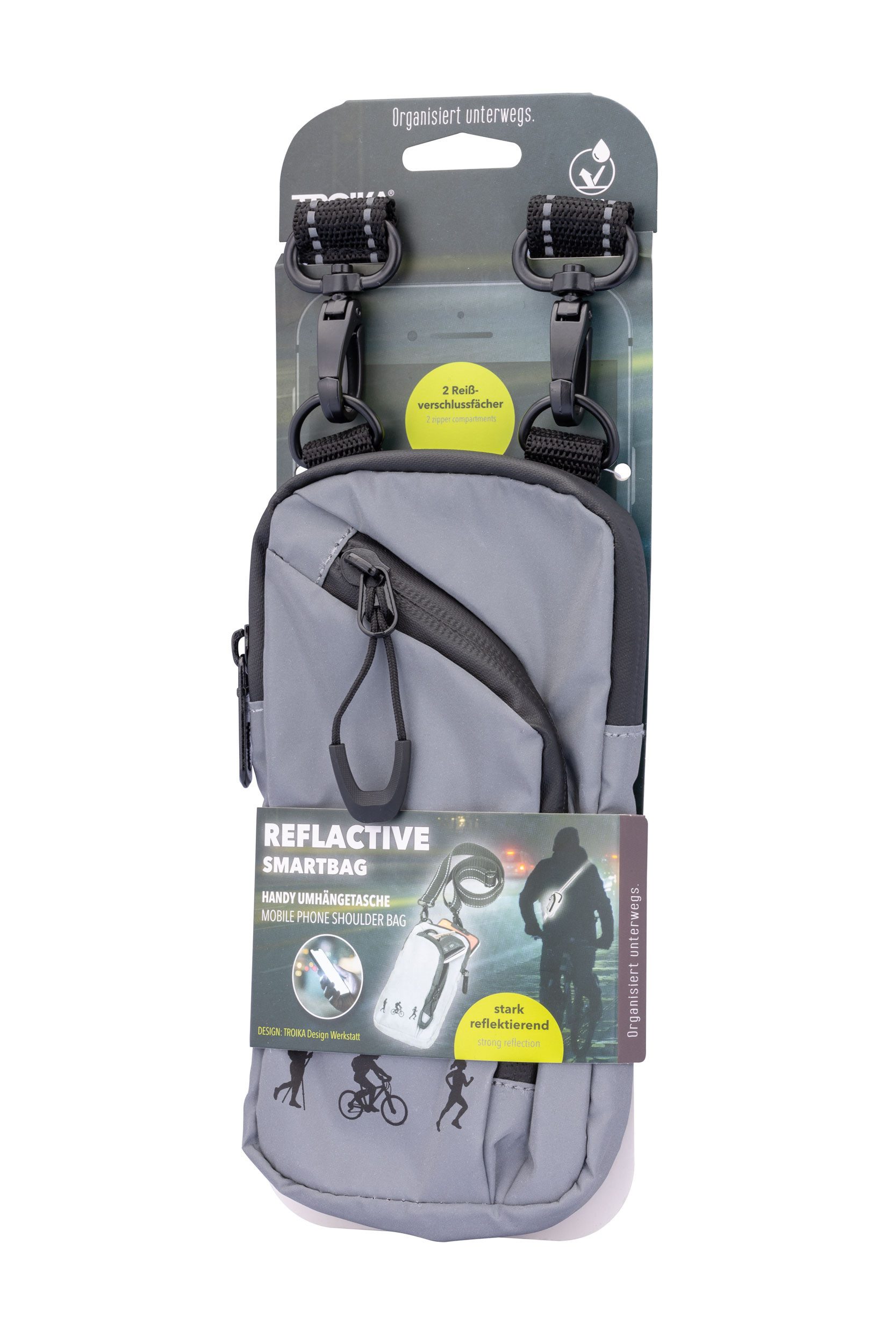 TROIKA Handytasche zum umhängen BLUE CYCLE SMARTBAG, 2 Fächer, verstellbarer Gurt, Textil-Hauptmaterial aus 100 % rPET, Kartenfach, Metallkarabiner – Bild 4 von 4