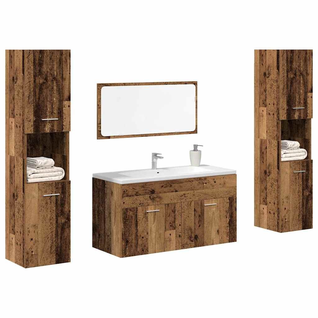 vidaXL Badmöbel-Set, 4-tlg. Badmöbel-Set Altholz-Optik Holzwerkstoff, Badezimmermöbel-Set, Badblock