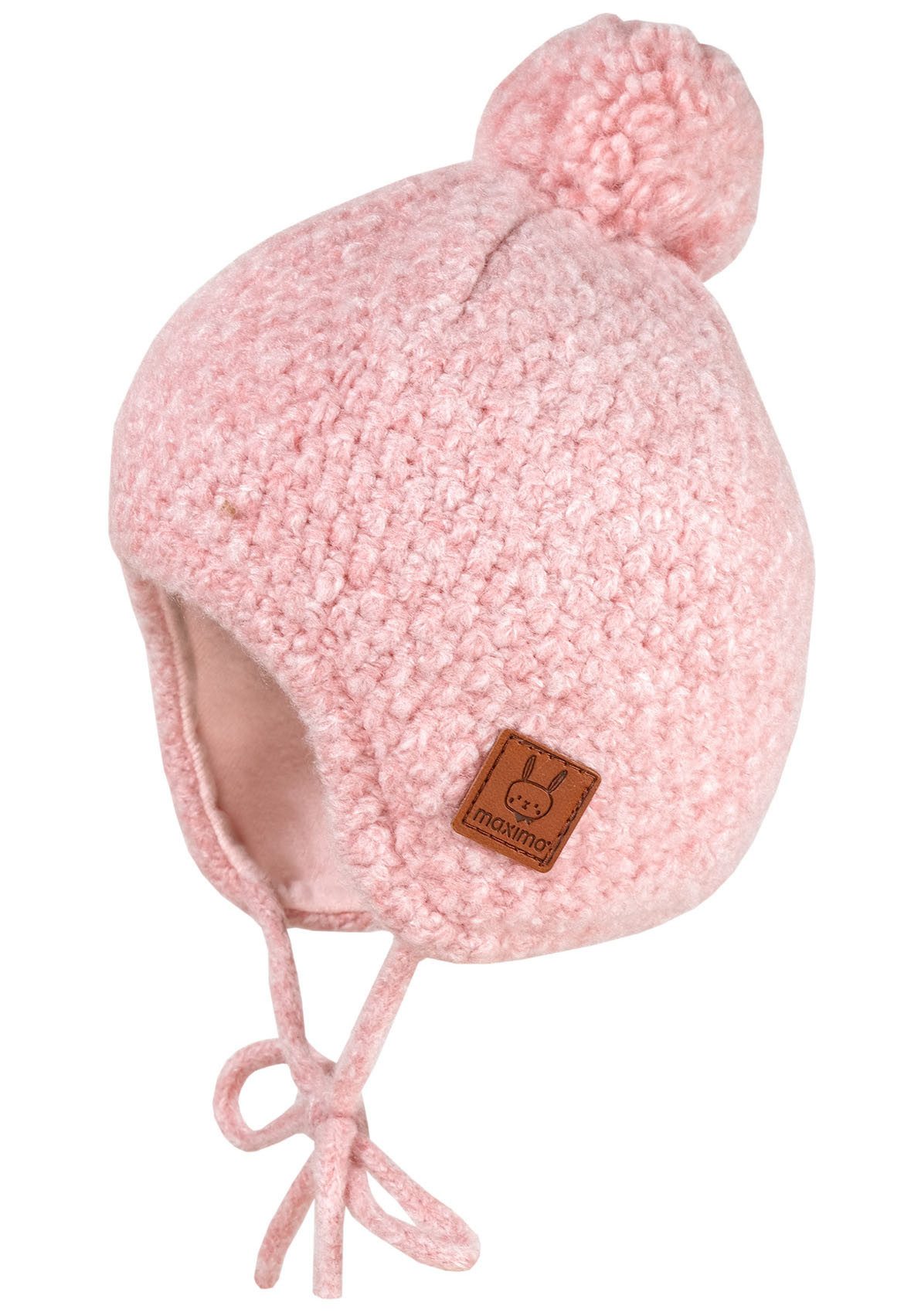 MAXIMO Strickmütze aus weicher Wollmischung mit Pompon und Bindeband