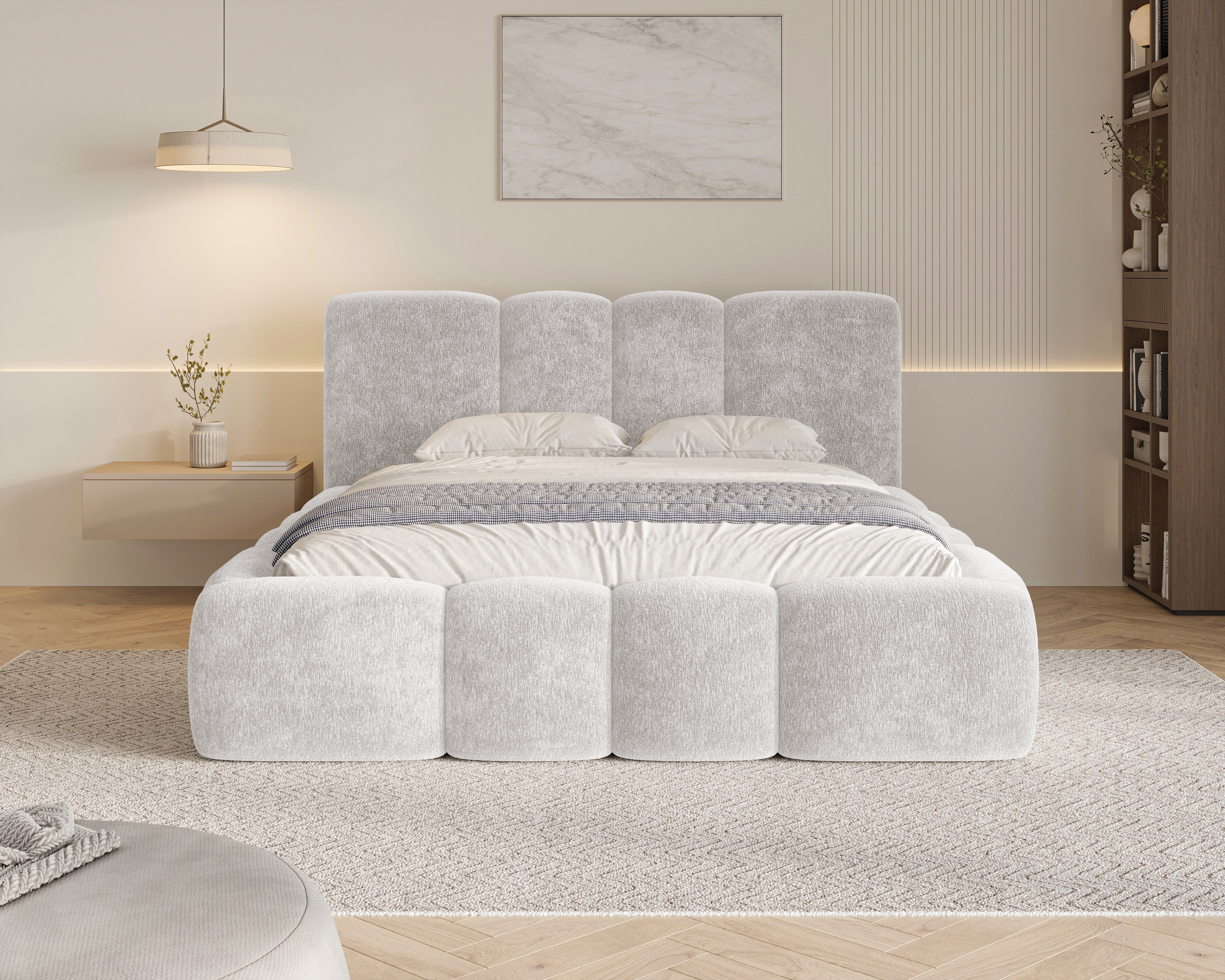 MOEBLO Polsterbett 26 Wolke (mit Stauraum und Metallrahmen und Lattenrost Wolkenbett aus Chenille Strukturstoff - 160 x 200), - (BxHxT): 168/188/208 x 100 x 230 – Bild 2 von 5