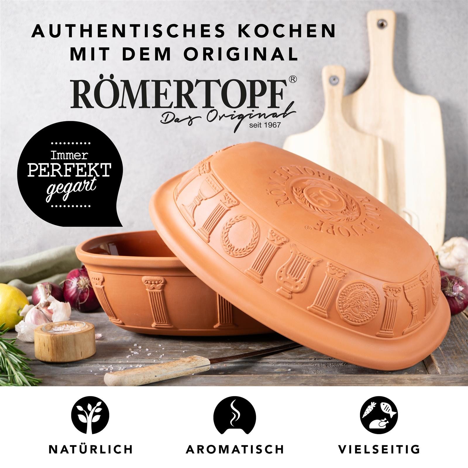 RÖMERTOPF Bräter 50 Jahre JUBILÄUM Bräter, 5 Liter, Keramik, Keramik (Set, Terracotta), antihaft