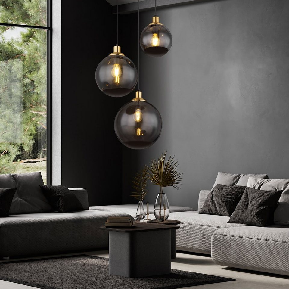 etc-shop pendelleuchte, leuchtmittel nicht inklusive, hängeleuchte glas  modern pendellampe wohnzimmer rauchglas schwarz 3