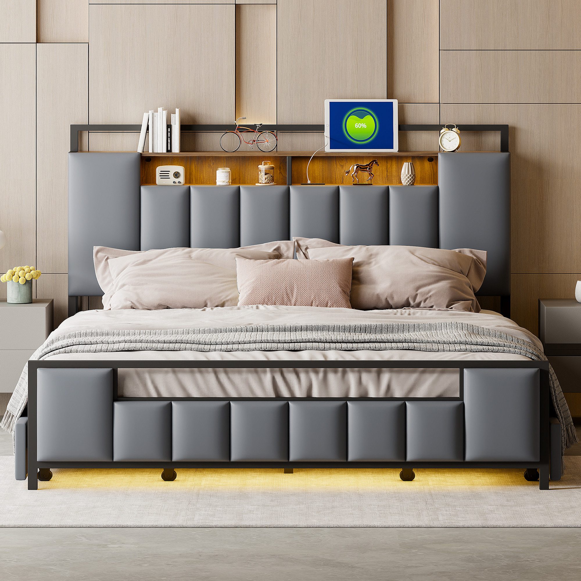 Flieks Metallbett, LED Polsterbett 160x200cm mit günstig online kaufen