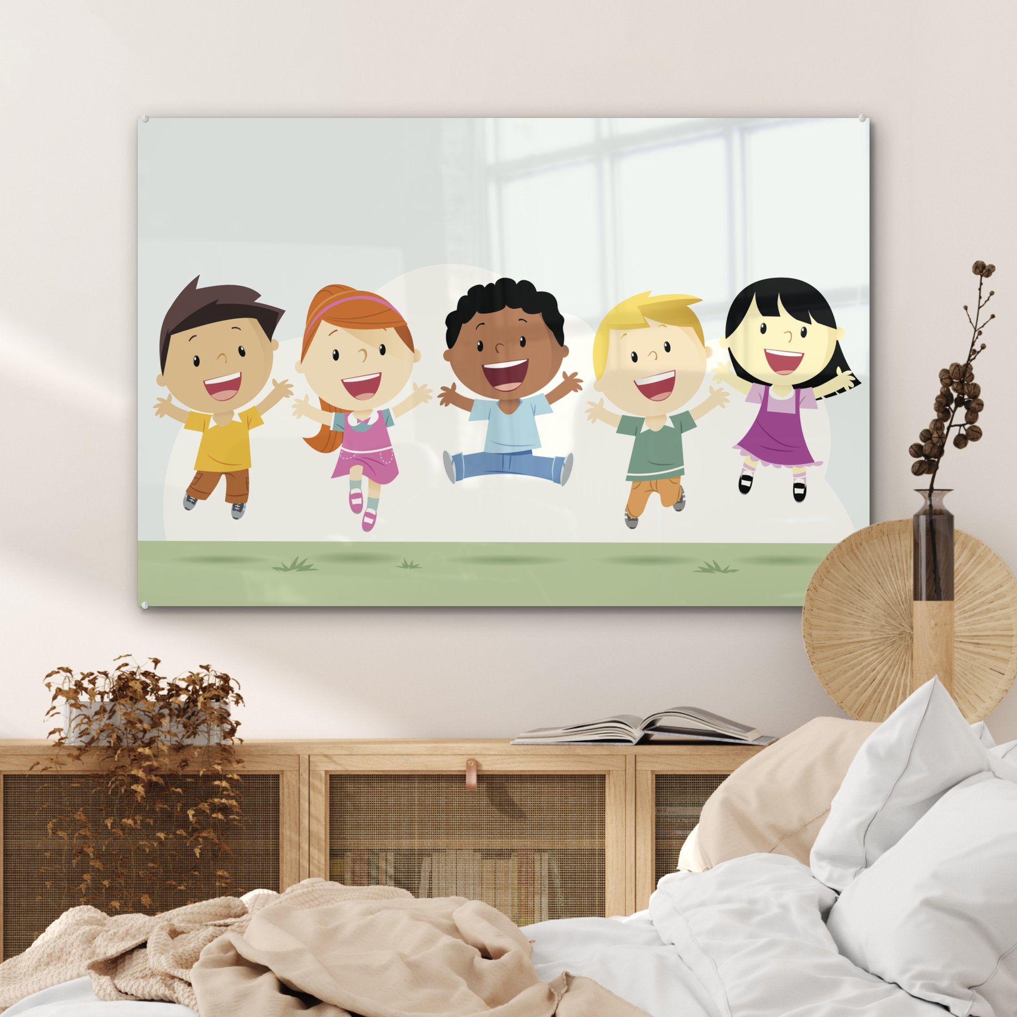 MuchoWow Acrylglasbild Illustration Kindern, & St), glücklichen Wohnzimmer Schlafzimmer von (1 Acrylglasbilder