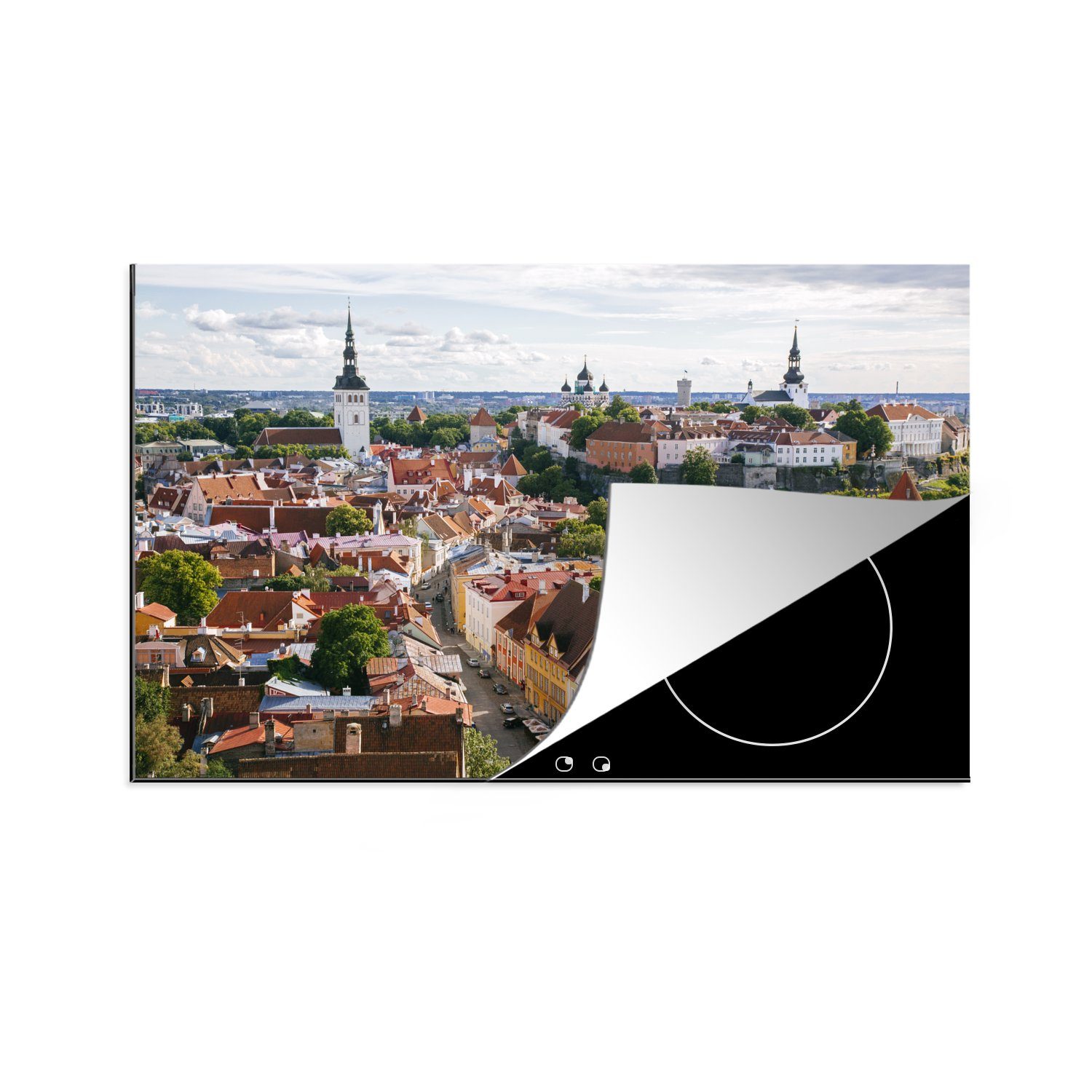 MuchoWow Herdblende-/Abdeckplatte Das Stadtzentrum von Tallinn von einem Hügel in Estland, Vinyl, (1 tlg), 81x52 cm, Induktionskochfeld Schutz für die küche, Ceranfeldabdeckung