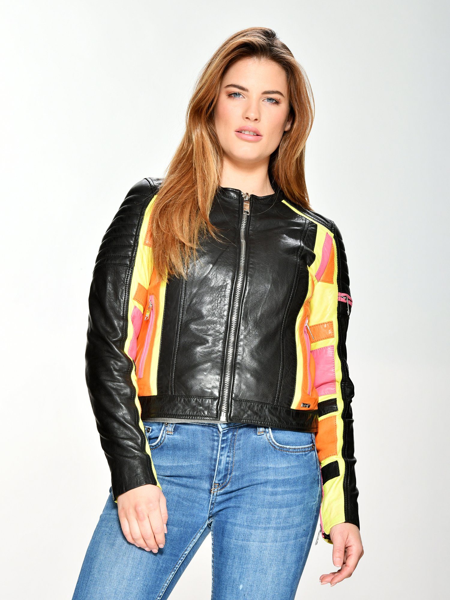 Maze Lederjacke Nebraska black/yellow | Übergangsjacken